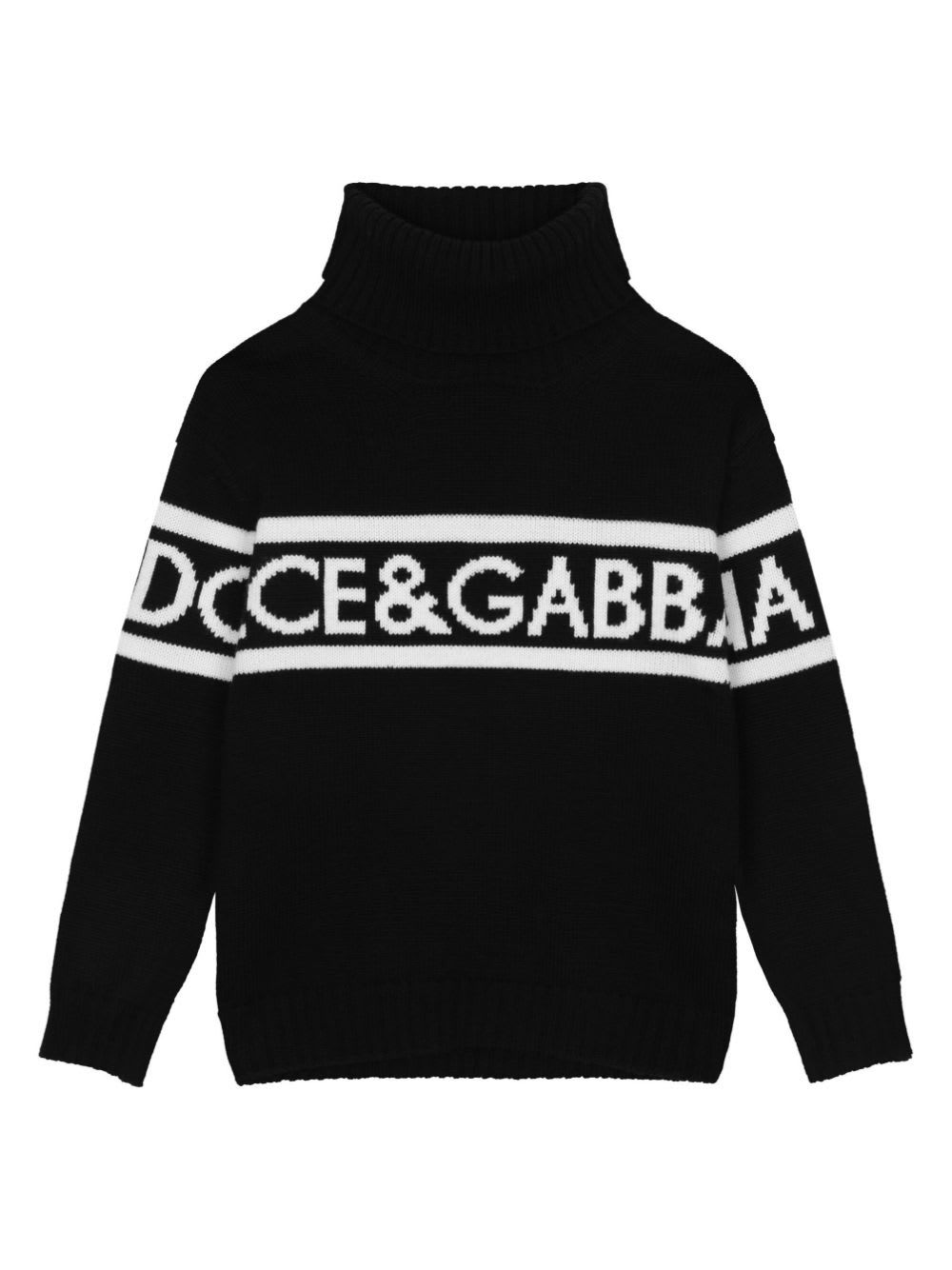Dolce & Gabbana Kids'  Pullover Nero Tema Dna In Maglia Di Lana Vergine Bambino