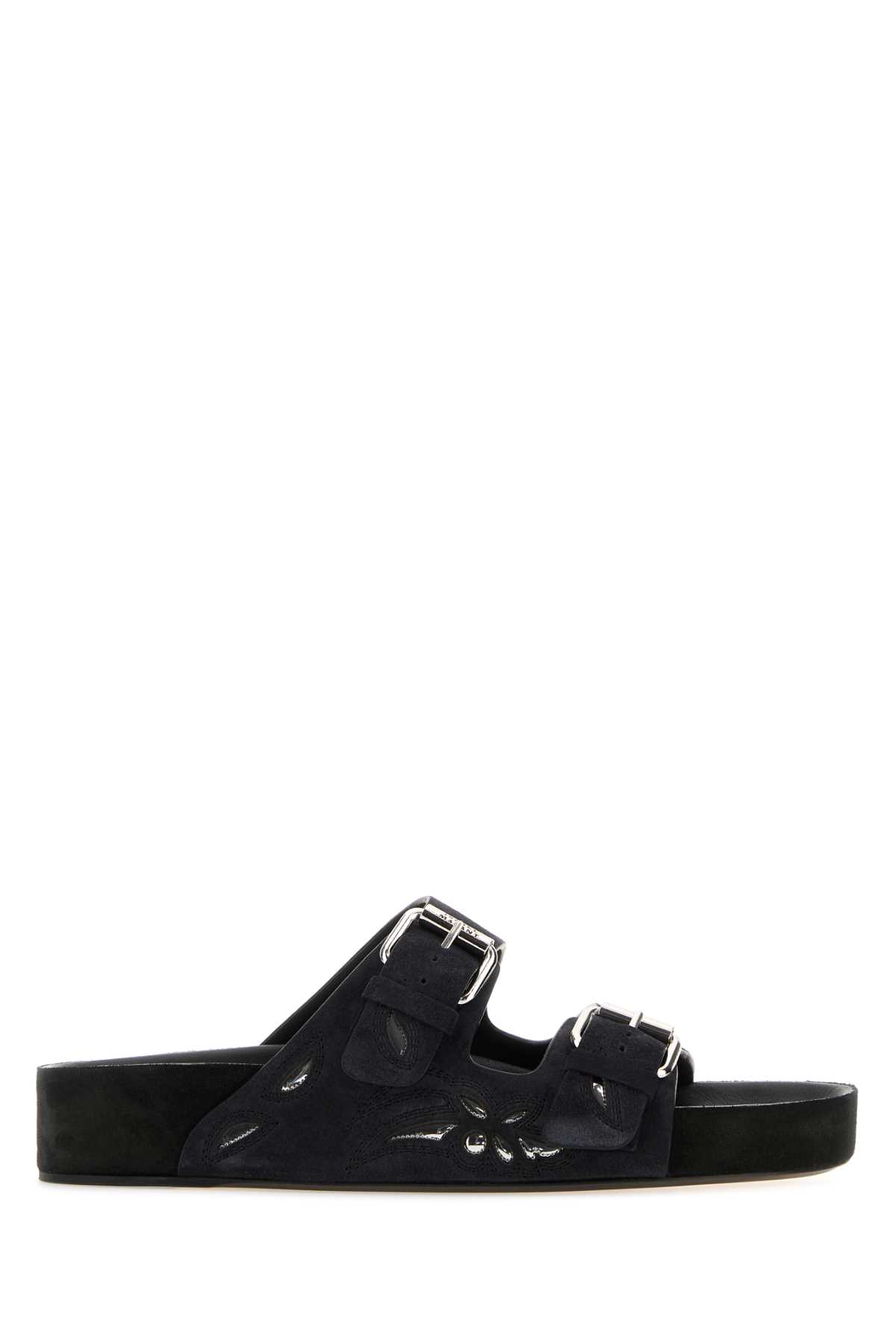 Shop Isabel Marant Black Suede Lennyo Slippers In Fadedblacksilver