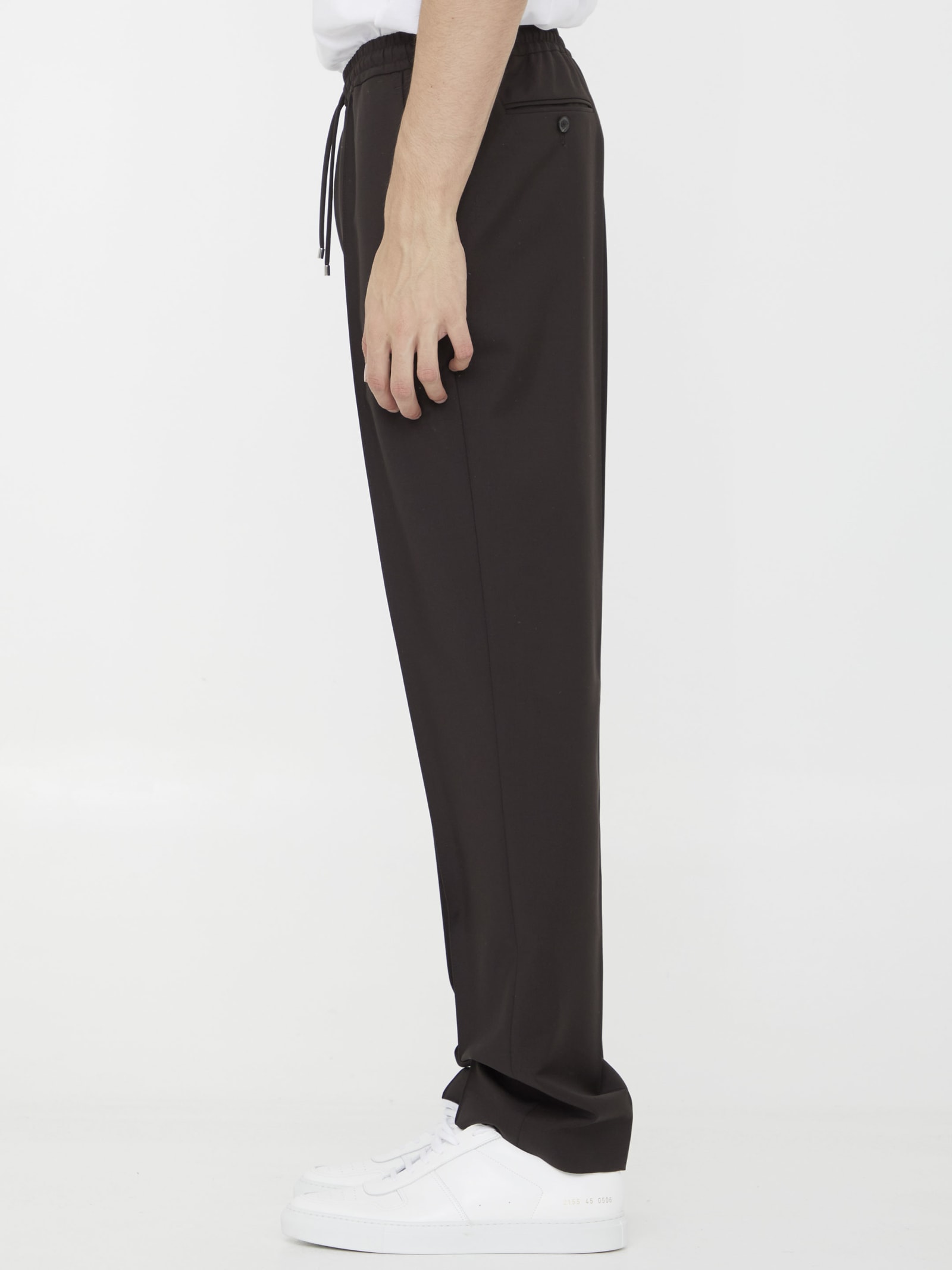 Valentino Brown Wool Joggers In Black