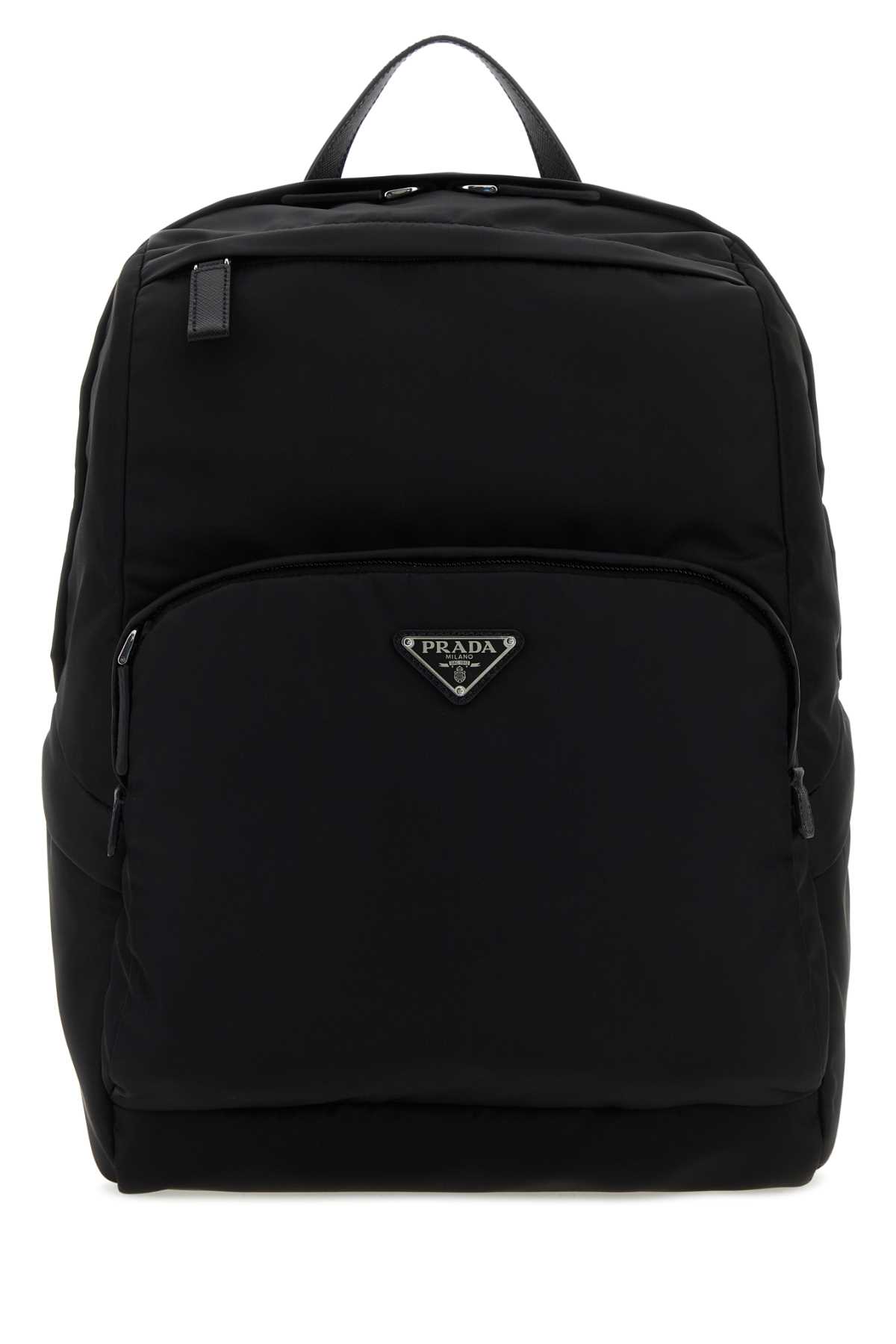 Prada Black Re-nylon And Leather Backpack In Nero