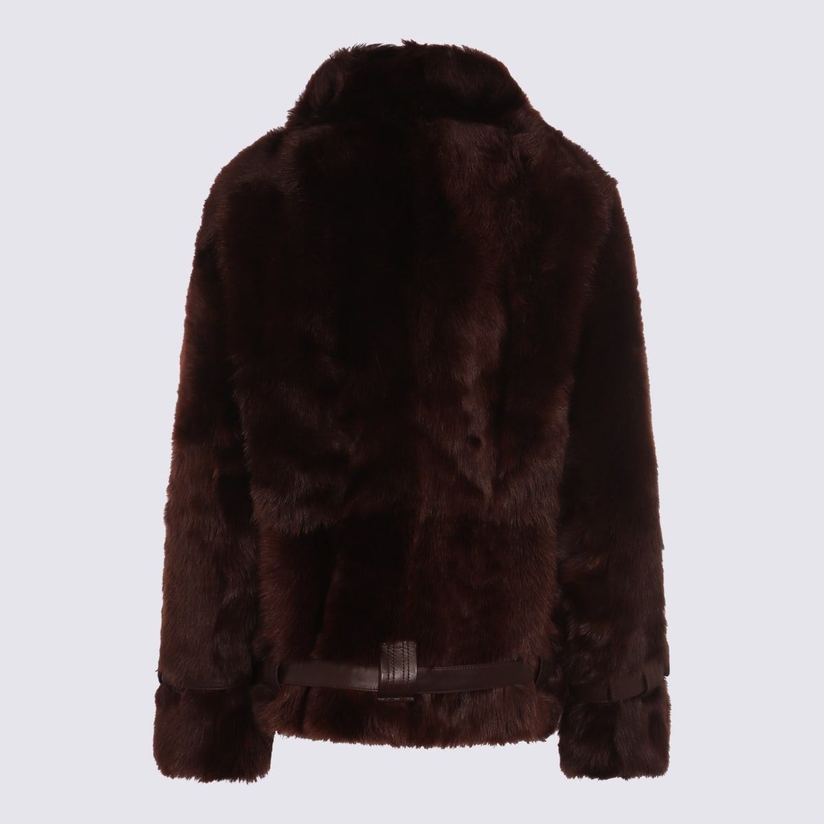 Tom Ford Leather Buckle Detail Jacket With Faux Fur In Brown
