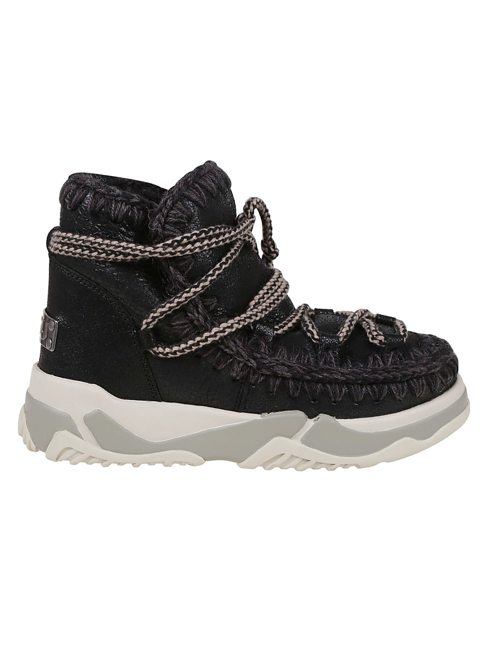 Mou Trainer Scoubidoo Lace Ankle Boots In Cbkg Cracked Black Grey