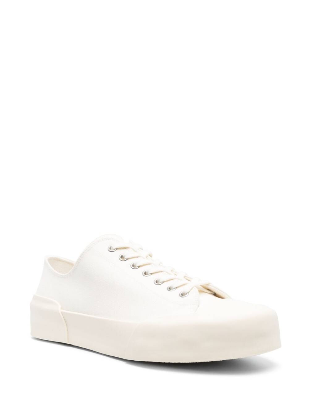 Shop Jil Sander White Lace-up Low Top Sneakers In Canvas Man