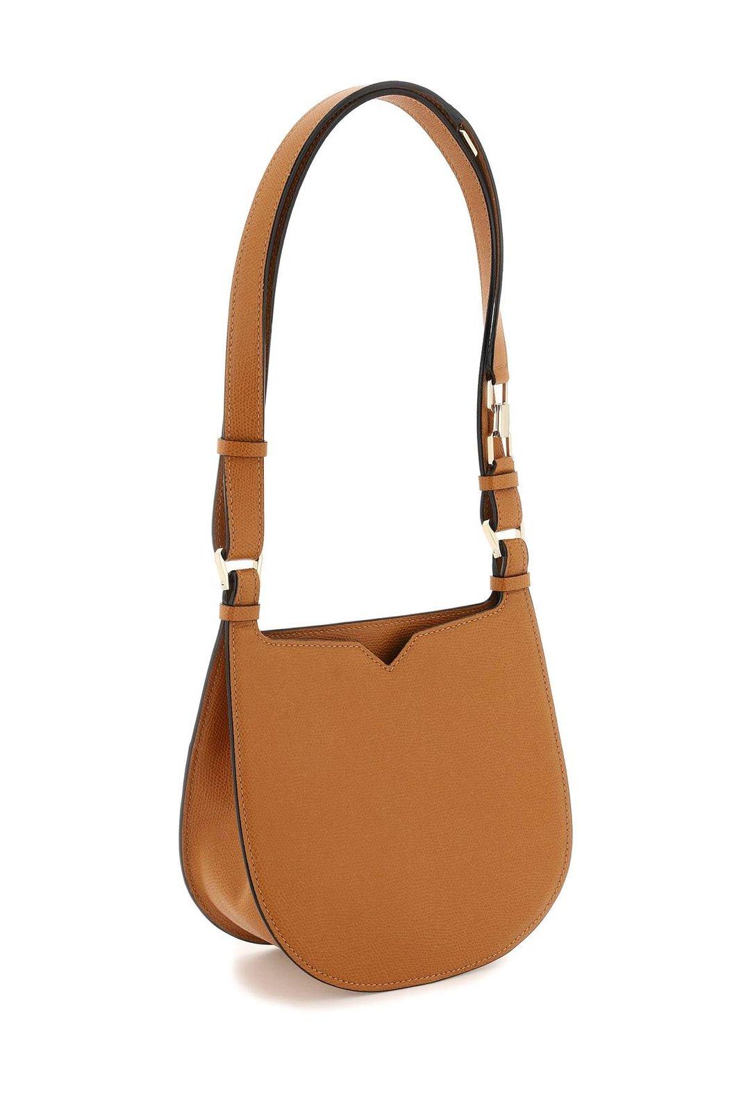 Shop Valextra Weekend Hobo Mini Shoulder Bag In Leather Brown