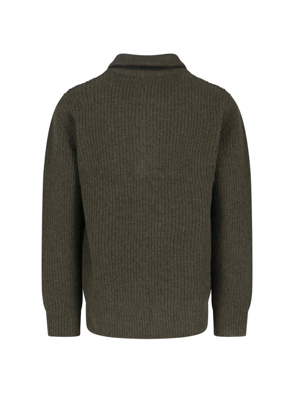 Closed High Collar Long Sleeve Knit Sweater In Green