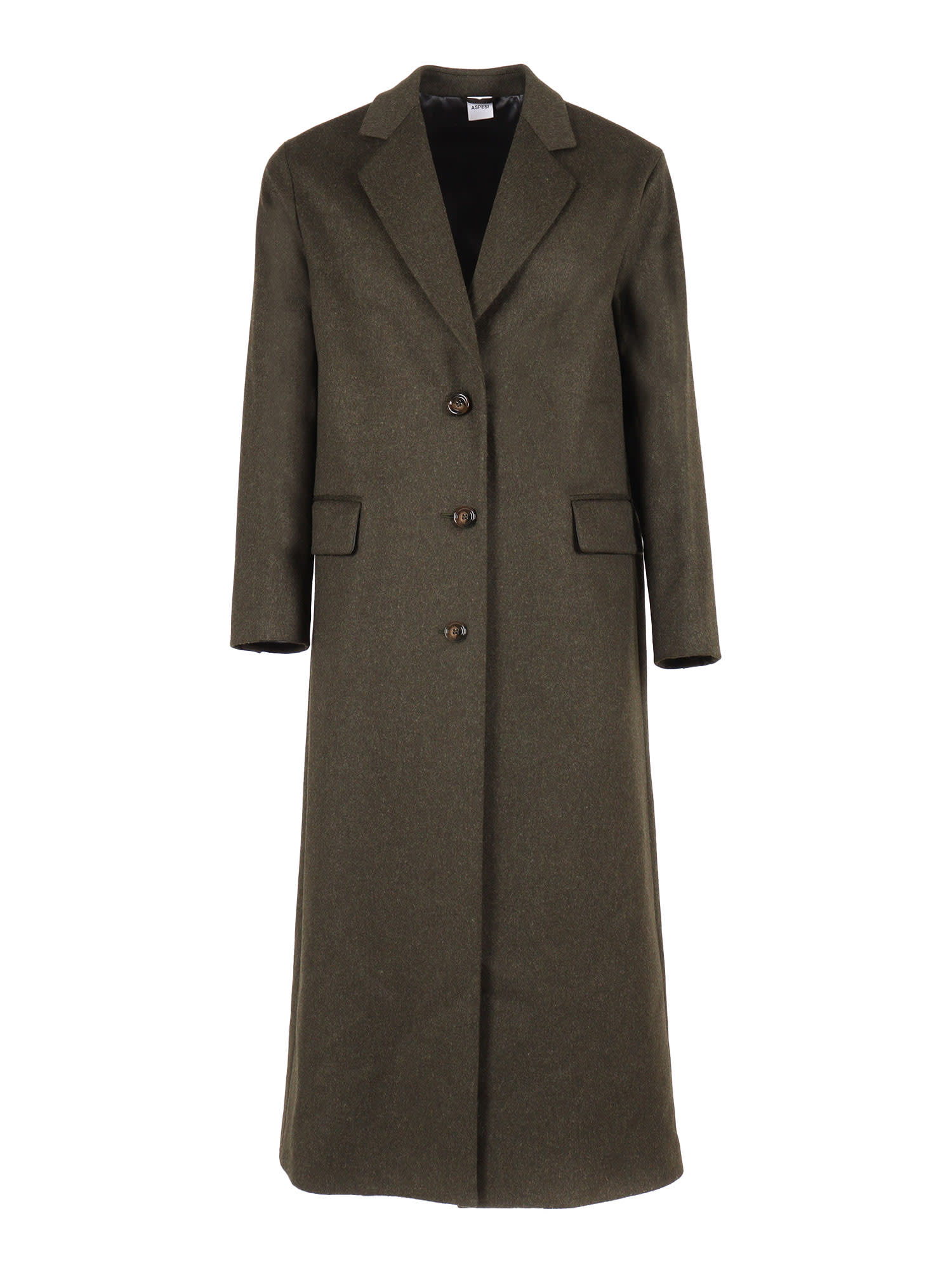 Aspesi Mid-length Tailored Coat With Structured Collar In Green