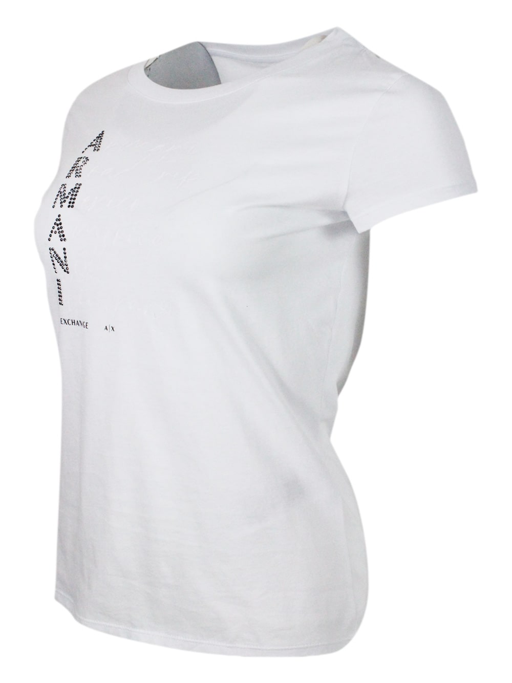 Shop Armani Collezioni Short-sleeved Crew-neck T-shirt With Studded Logo On The Front In White