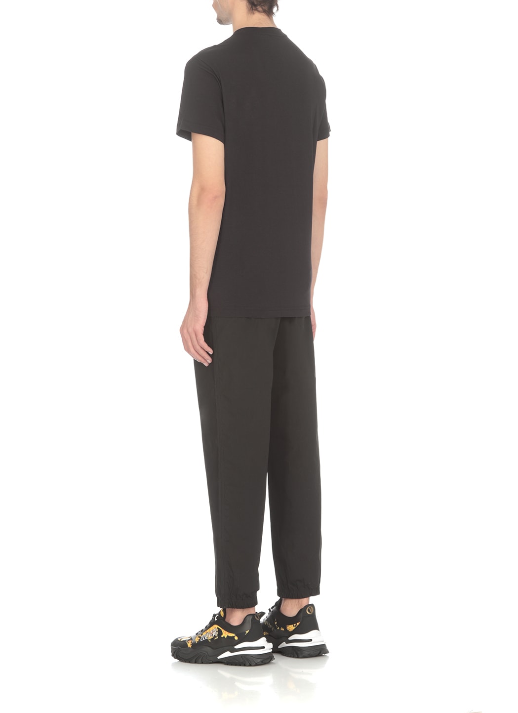 Versace Jeans Couture Cotton T-shirt With Metallic Gold Logo In Black