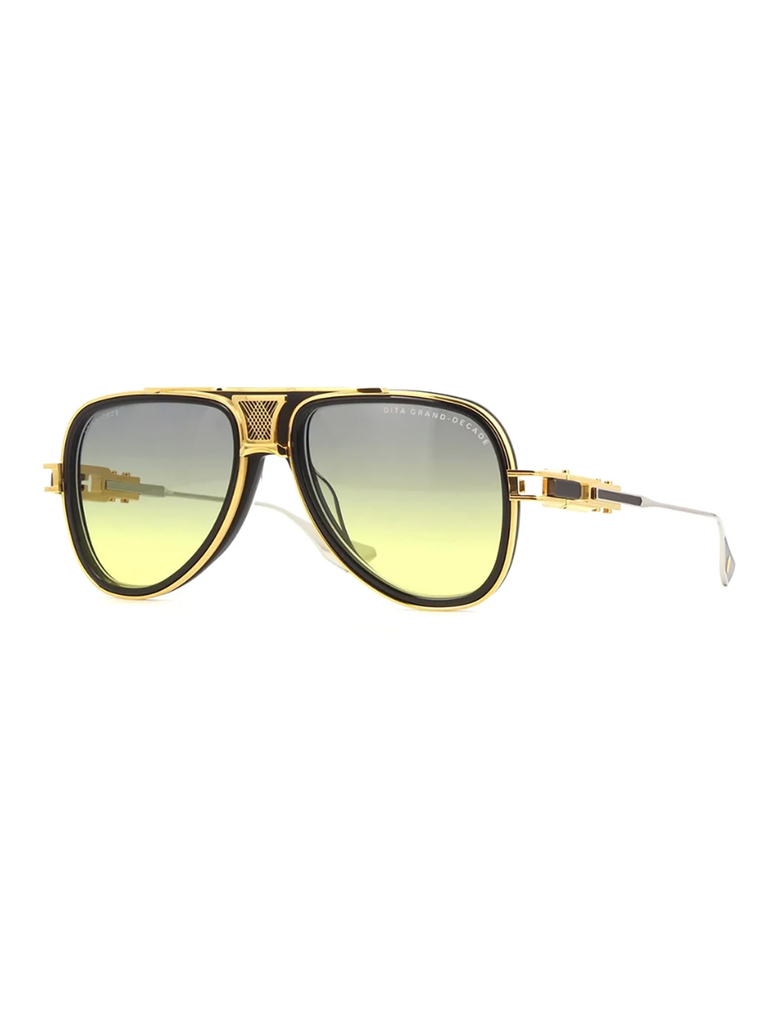 Shop Dita Dts460/a/01 Grand/decade Sunglasses In Black_yellow Gold_silver