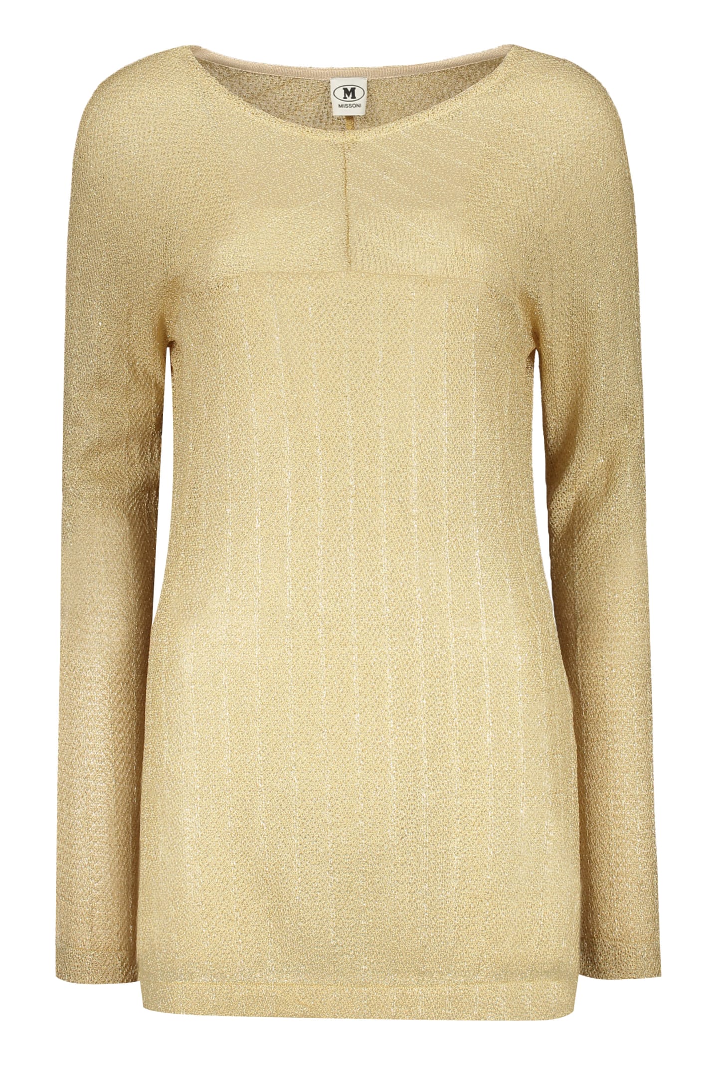 Missoni Long Sleeve Crew-neck Sweater In Gold