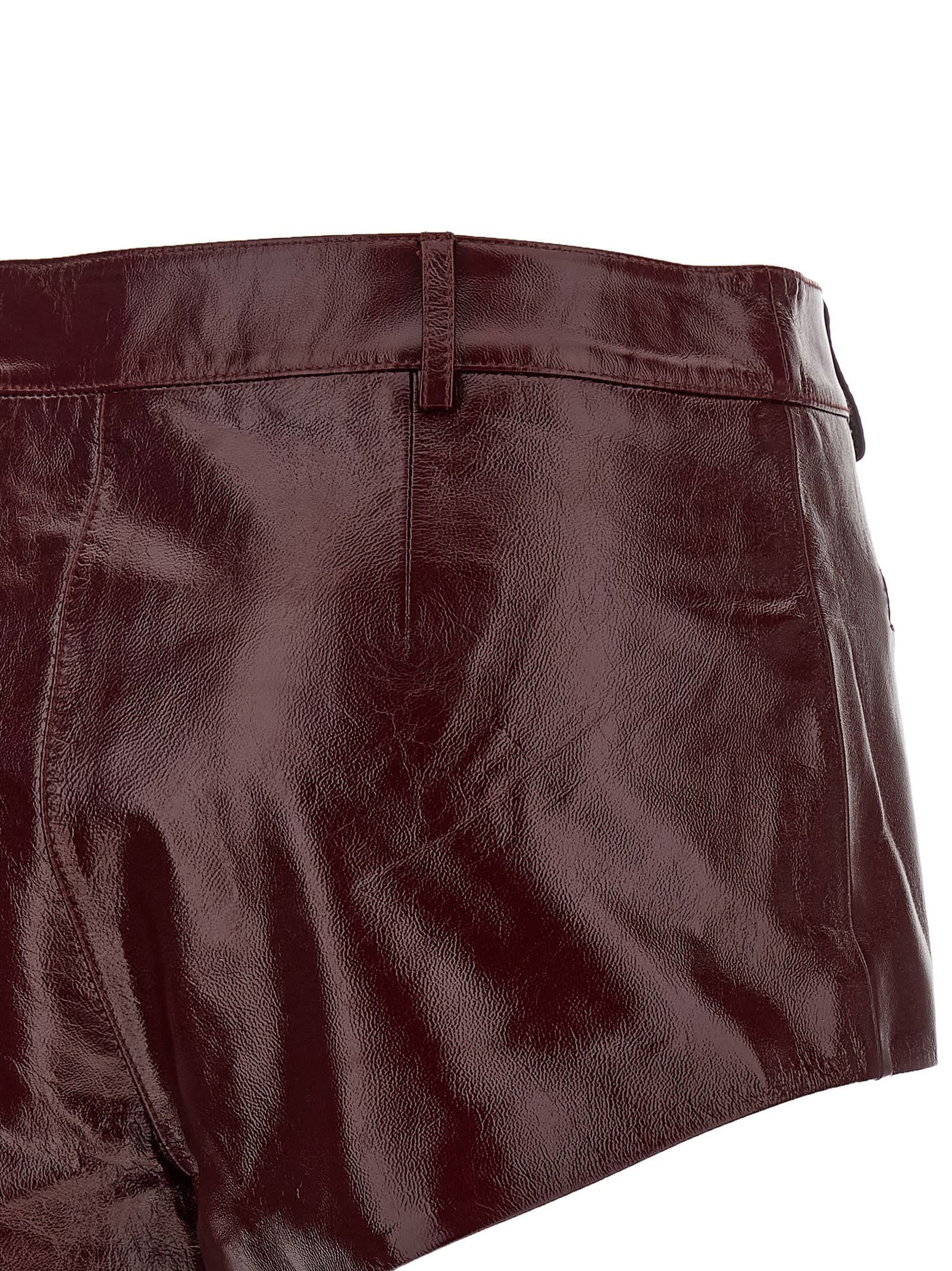 Self-portrait Leather Micro Shorts In Burgundy