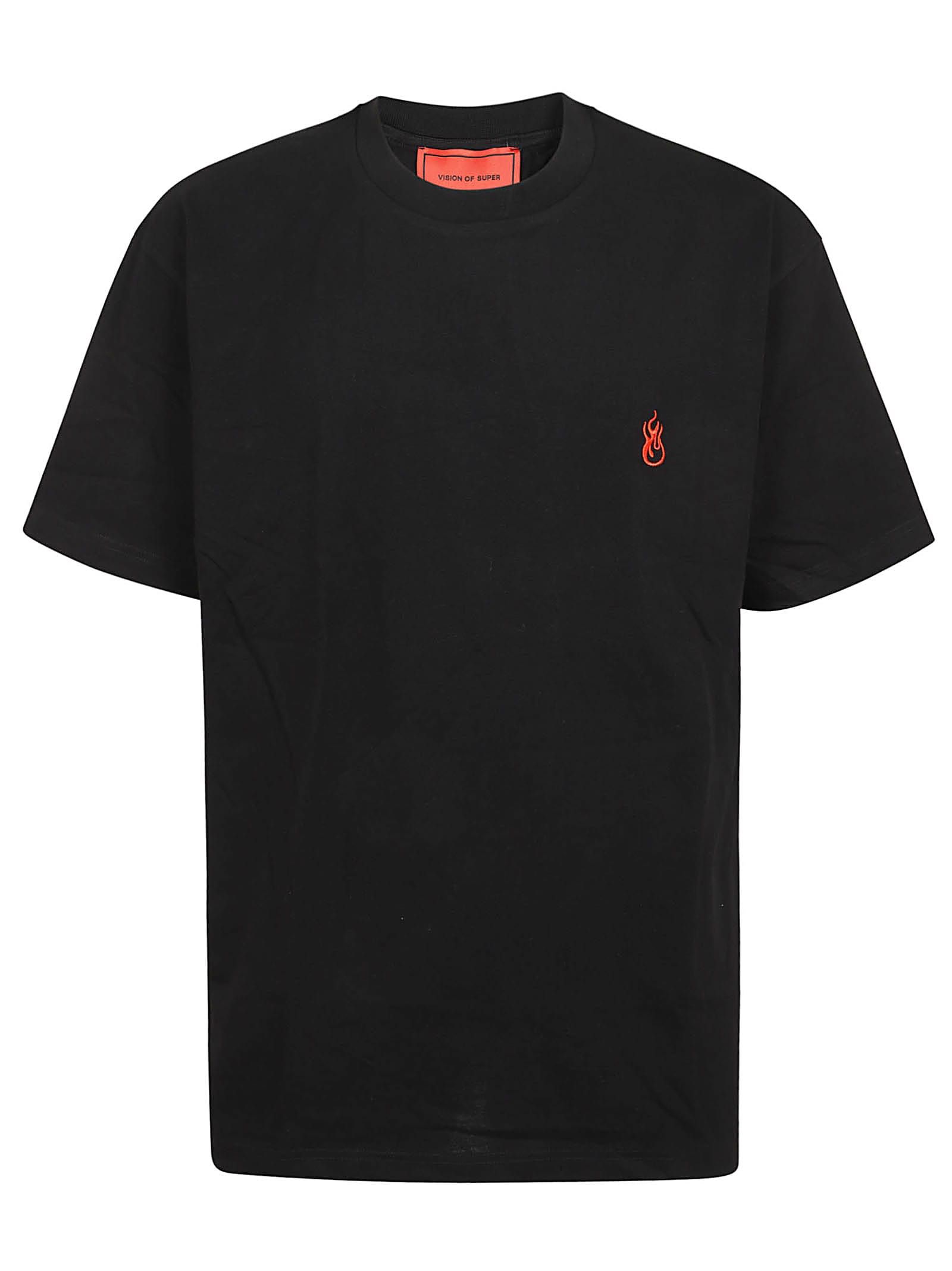 Black T-shirt With Flames Logo And Metal Label