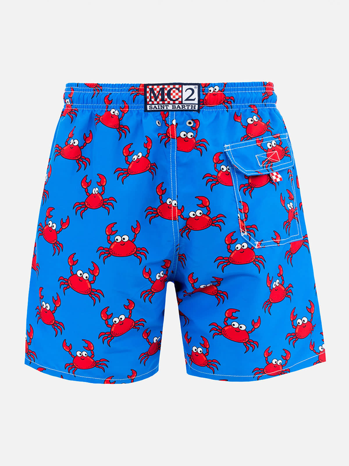 Shop Mc2 Saint Barth Man Mid-length Gustavia Swim-shorts With Crab Print In Sky