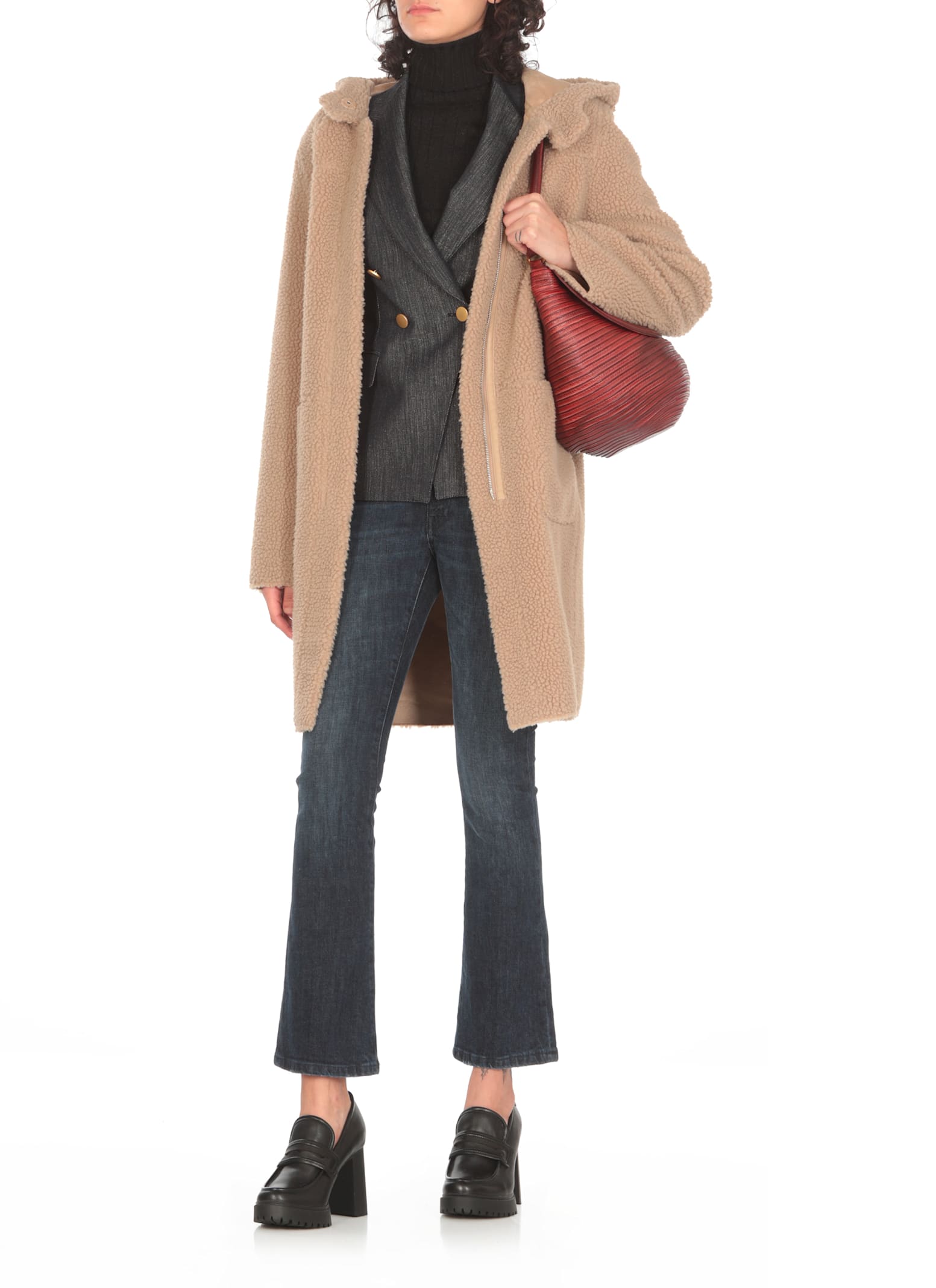 Shop Betta Corradi Coat With Syntetic Fur In Beige