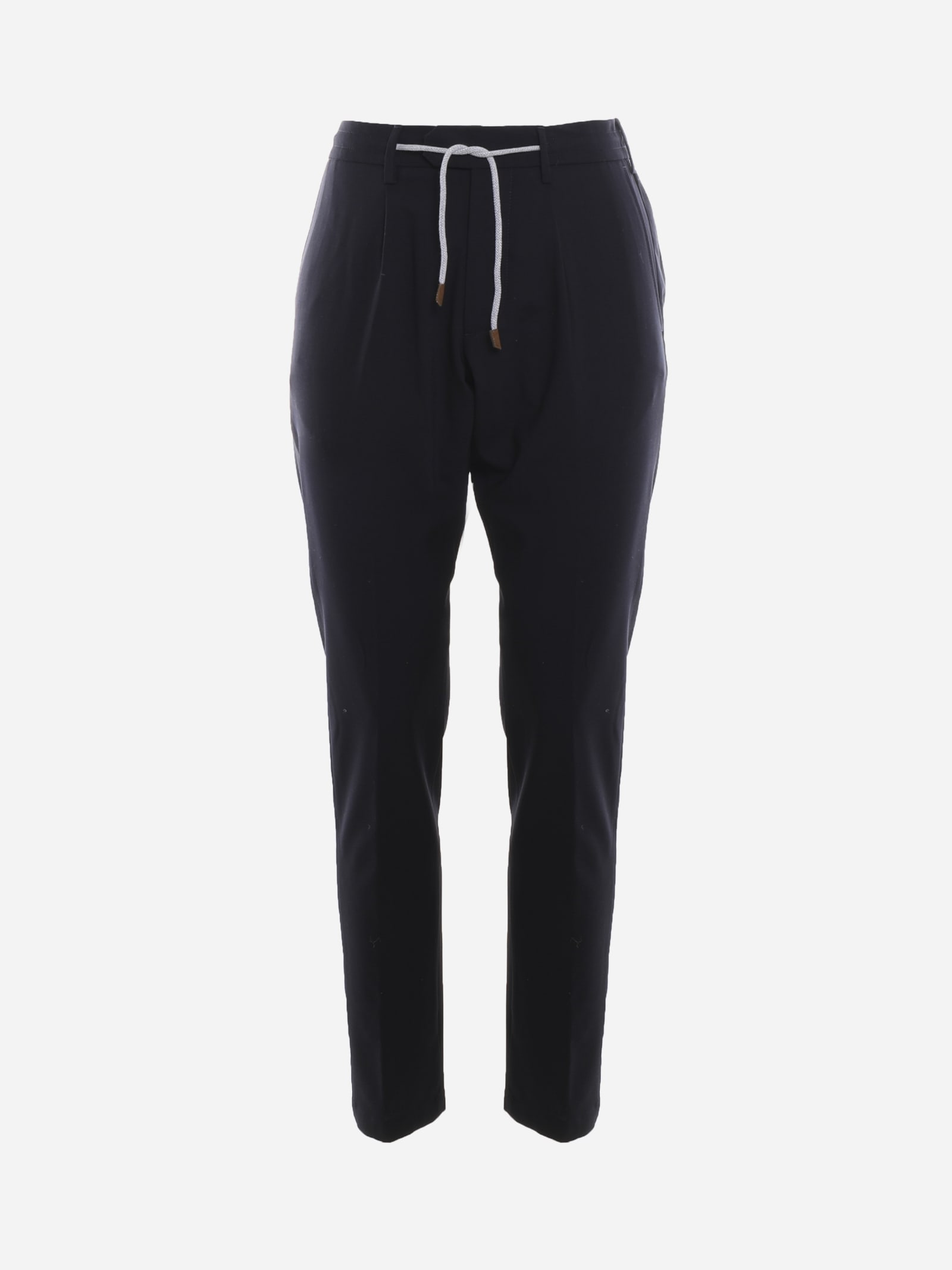 Eleventy Stretch Wool Trousers With Drawstring