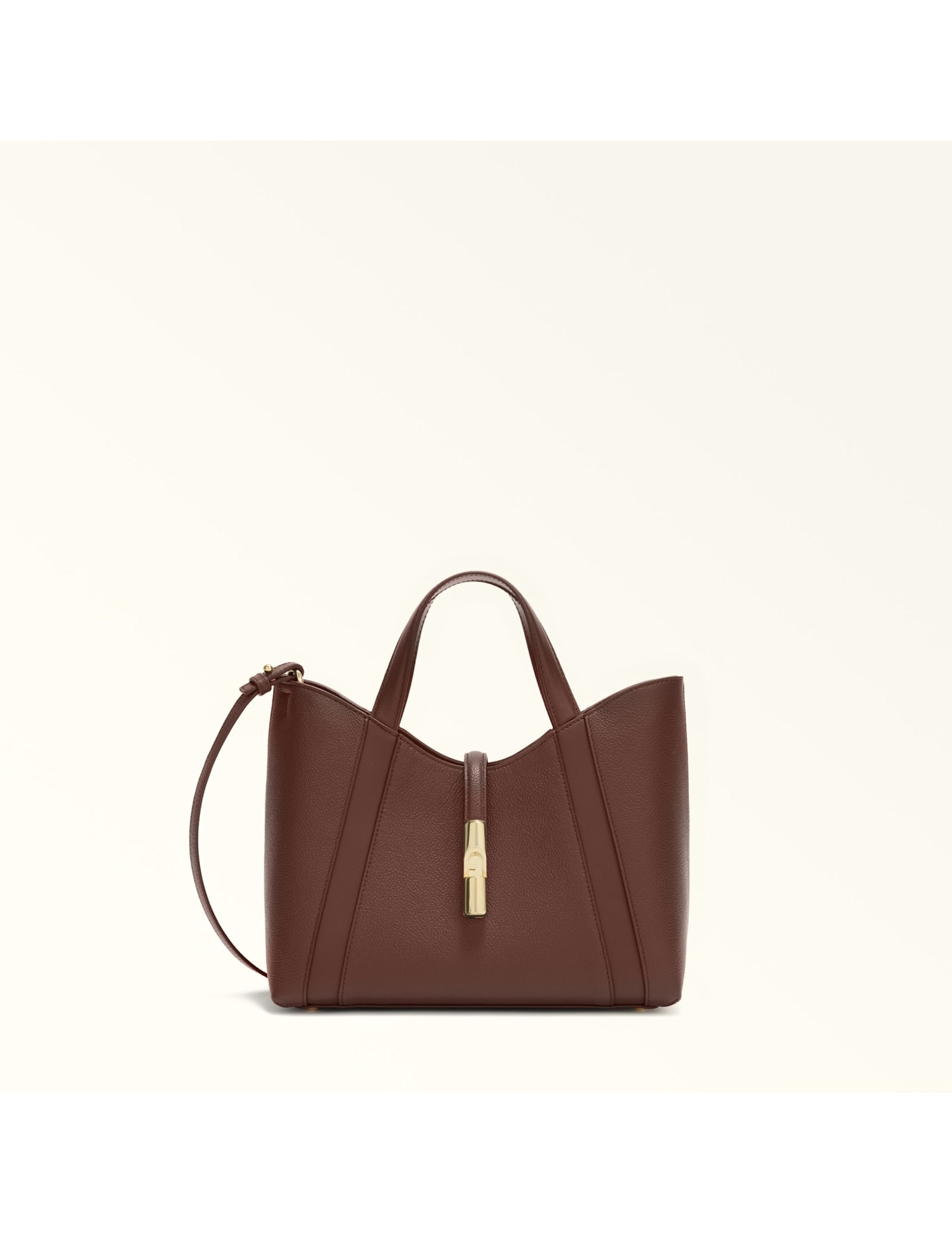 Furla Goccia S Leather Tote Handbag, Chocolate Color