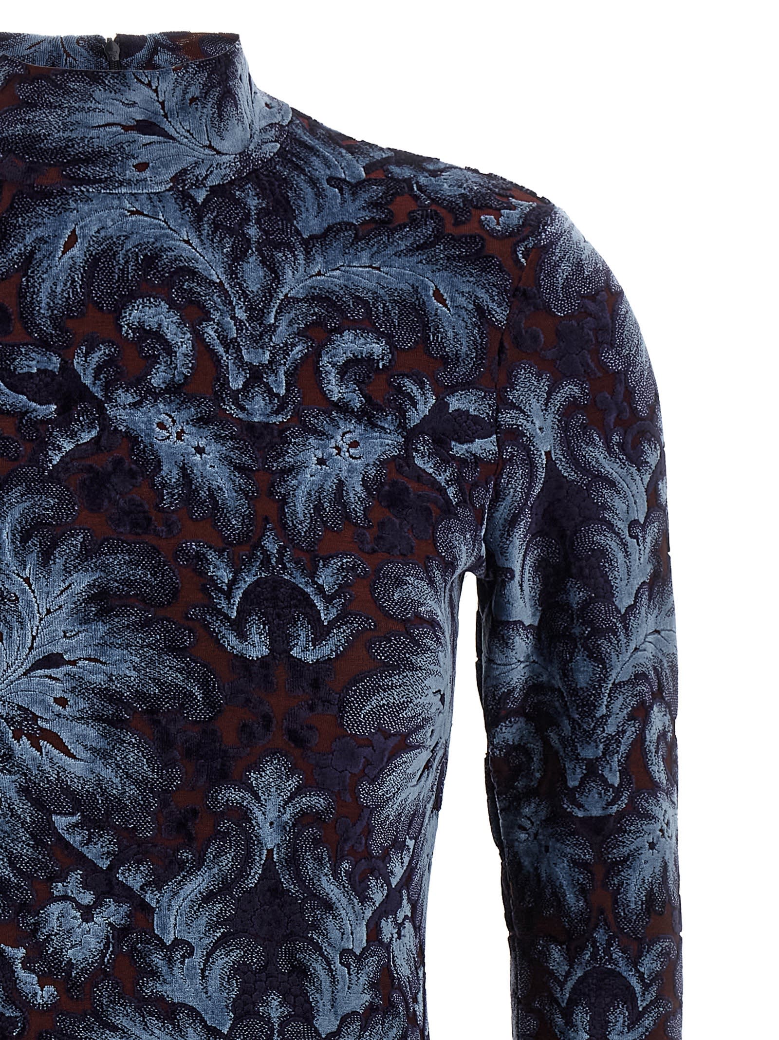Etro All-over Pattern High-neck Midi Dress In Blue