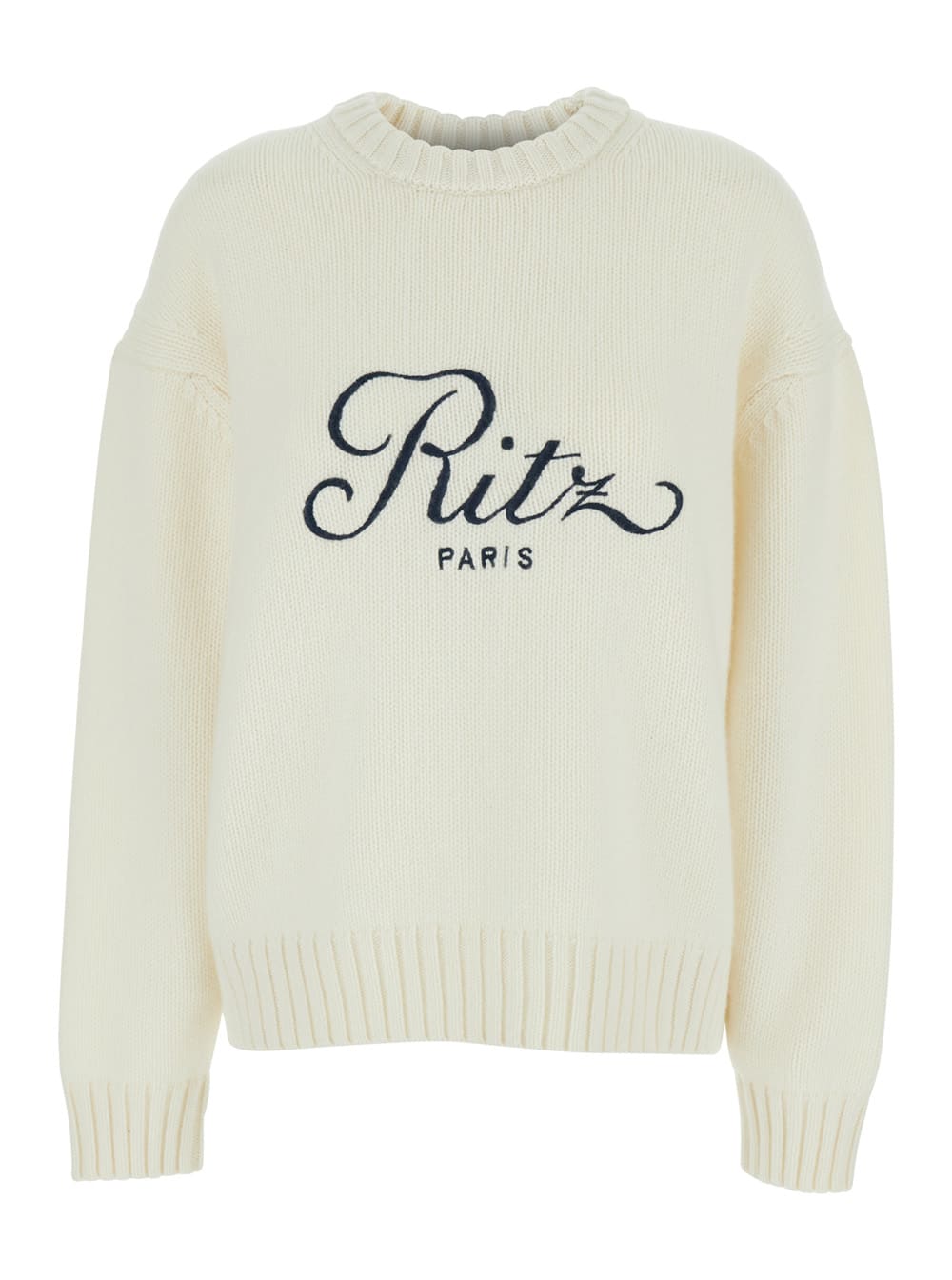 White Crewneck Sweater With Maxi Logo Lettering On The Front And Logo Detail On The Rear In Cashmere Woman