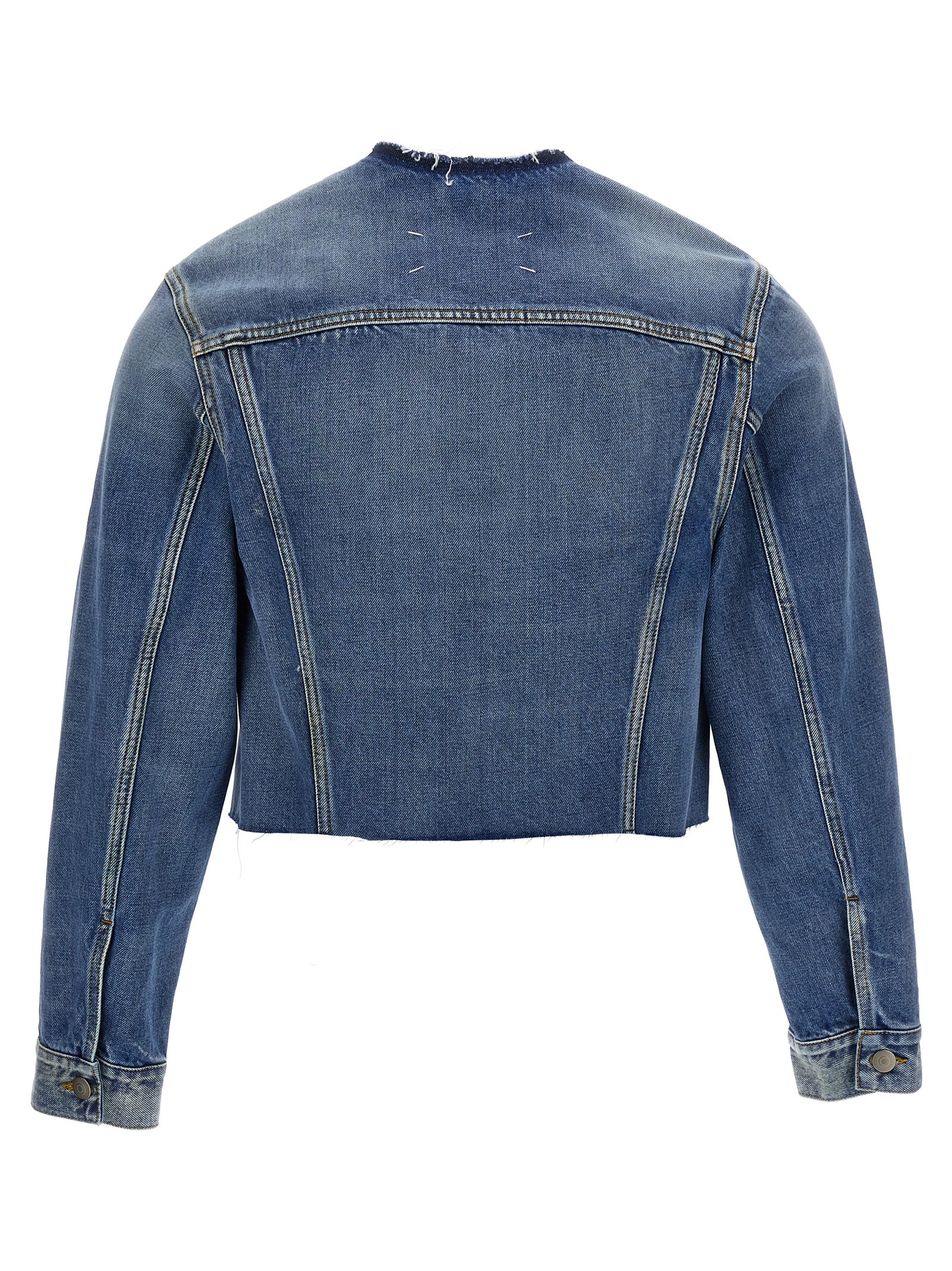 Shop Maison Margiela Denim Cropped Jacket In Light Blue