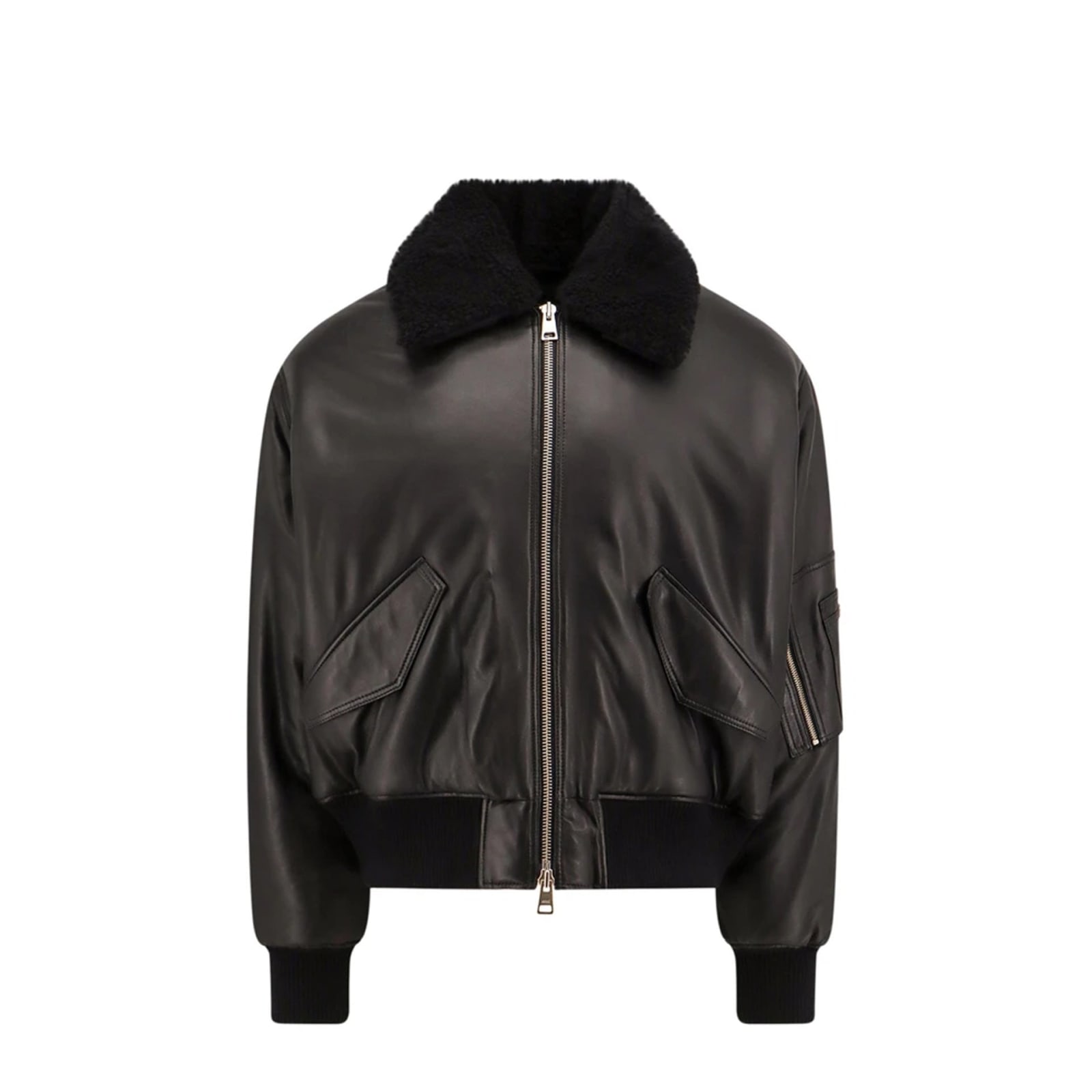 Shop Ami Alexandre Mattiussi Leather Bomber Jacket In Black