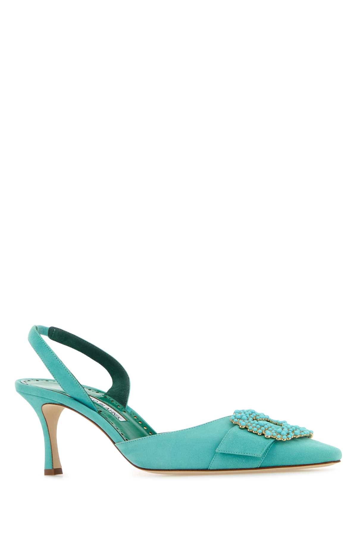 Manolo Blahnik Suede Pumps With Embellished Detail And Kitten Heel In Blue