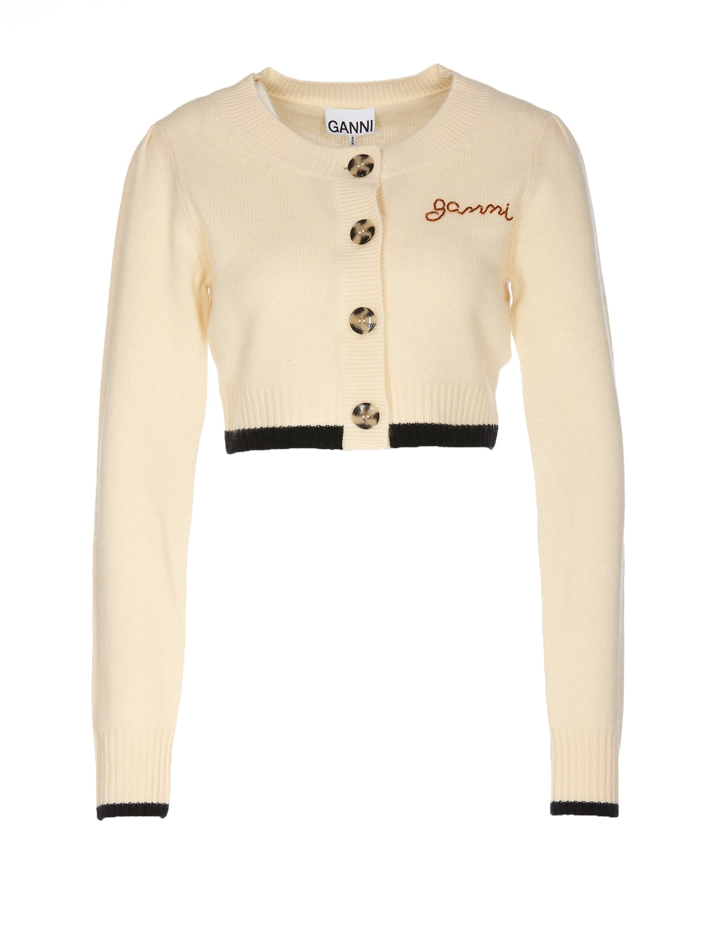 Ganni Cardigan In Wool And Cashmere Blend In White