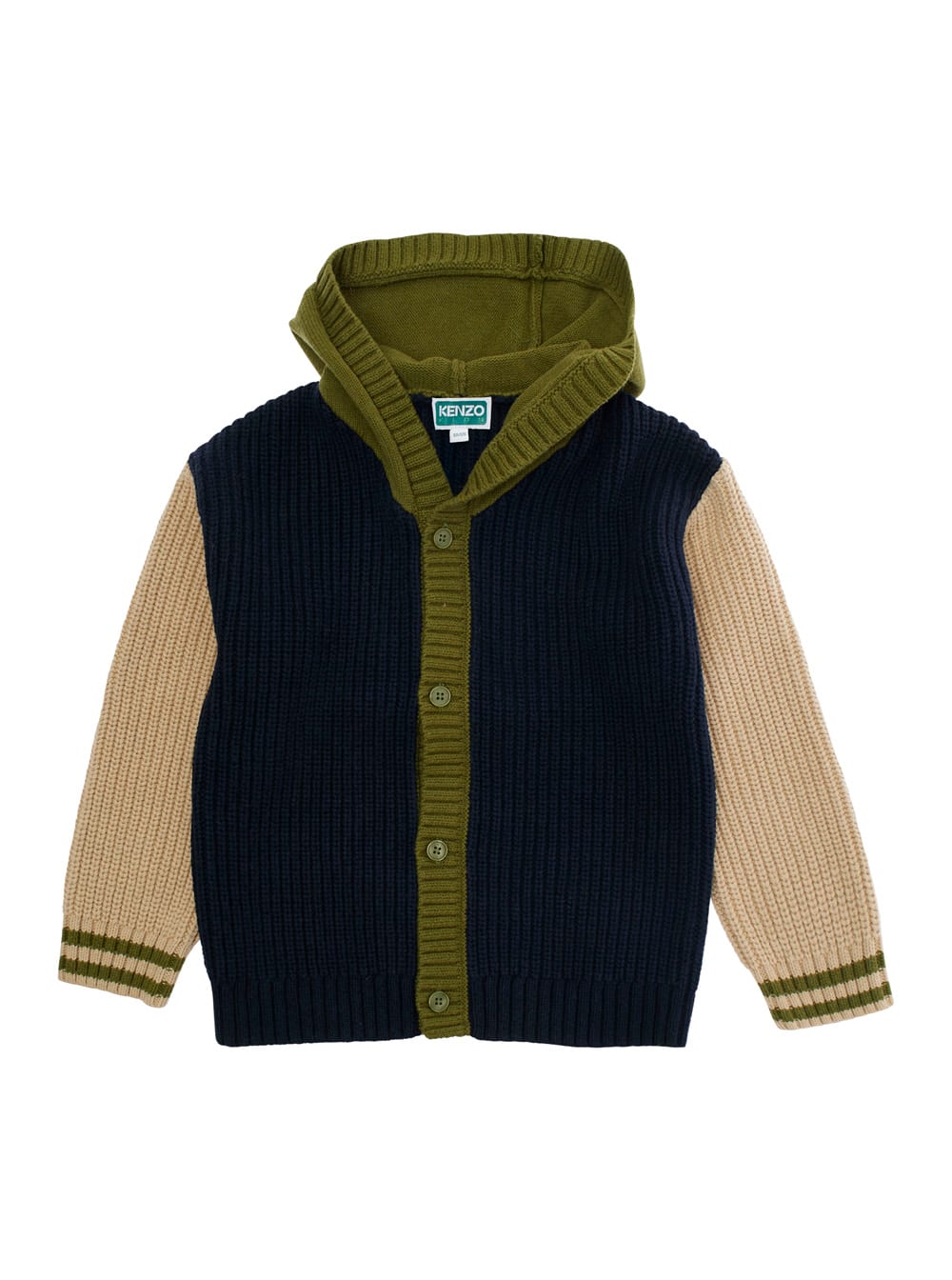 Kenzo Multicolor Ribbed Cardigan With Maxi Logo On The Back In Cotton And Wool Blend Boy In Multi