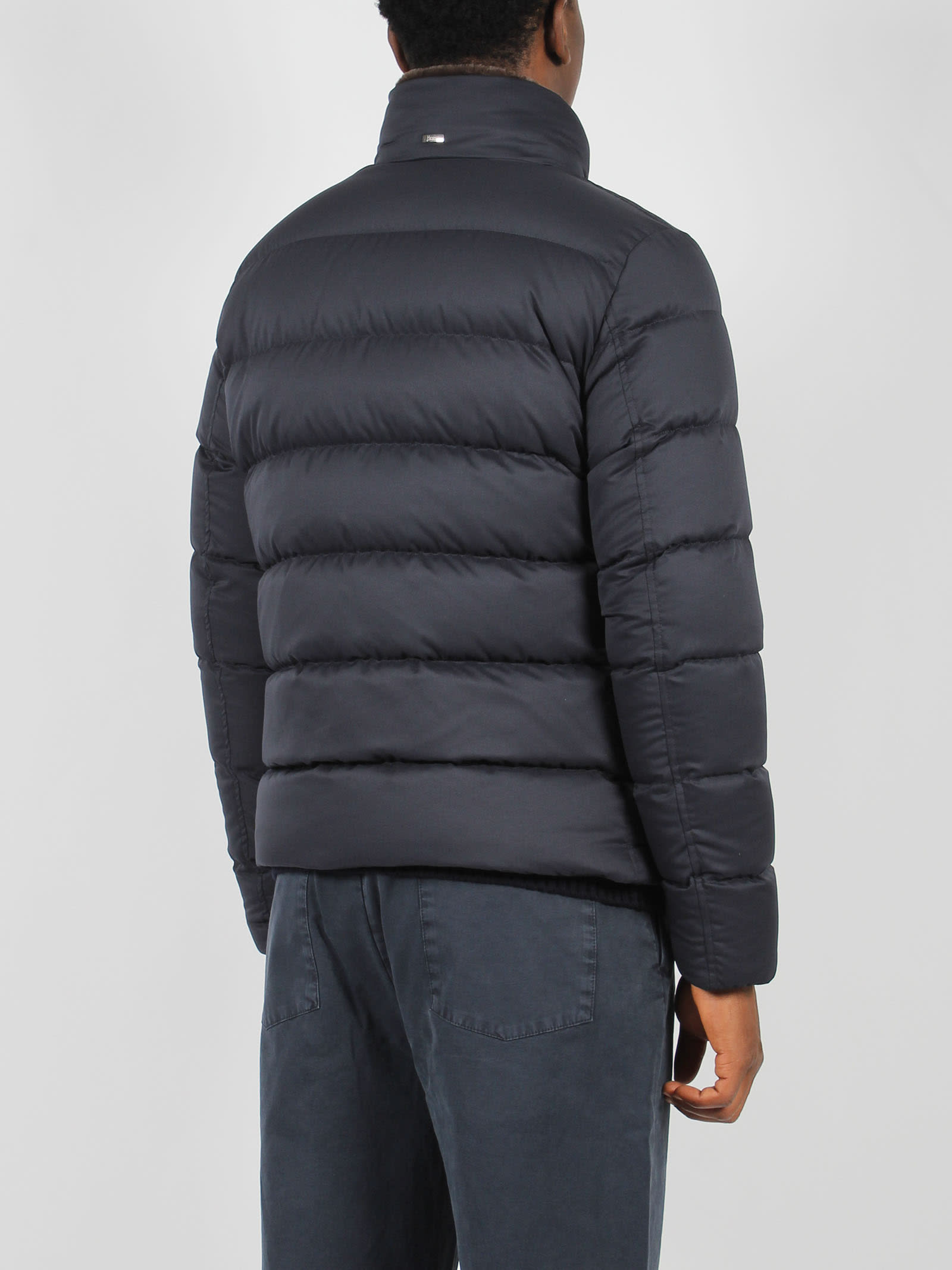 Shop Herno Padded Bomber Jacket In Dark Blue