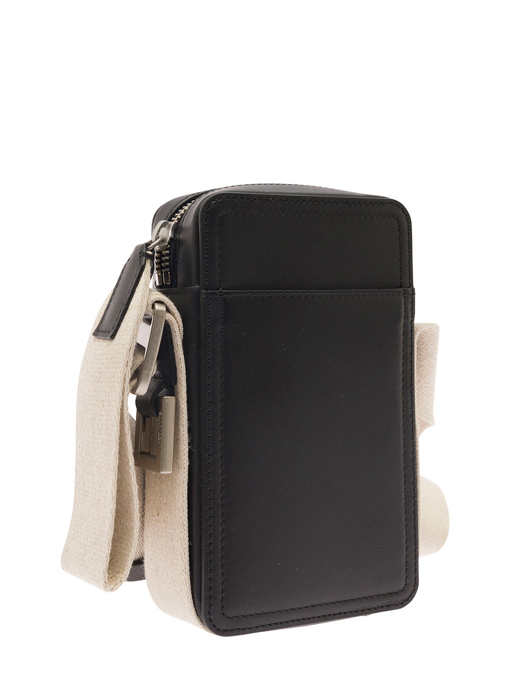 Shop Jacquemus La Cuerda Vertical Black Shoulder Bag With Front Logo In Smooth Leather Man