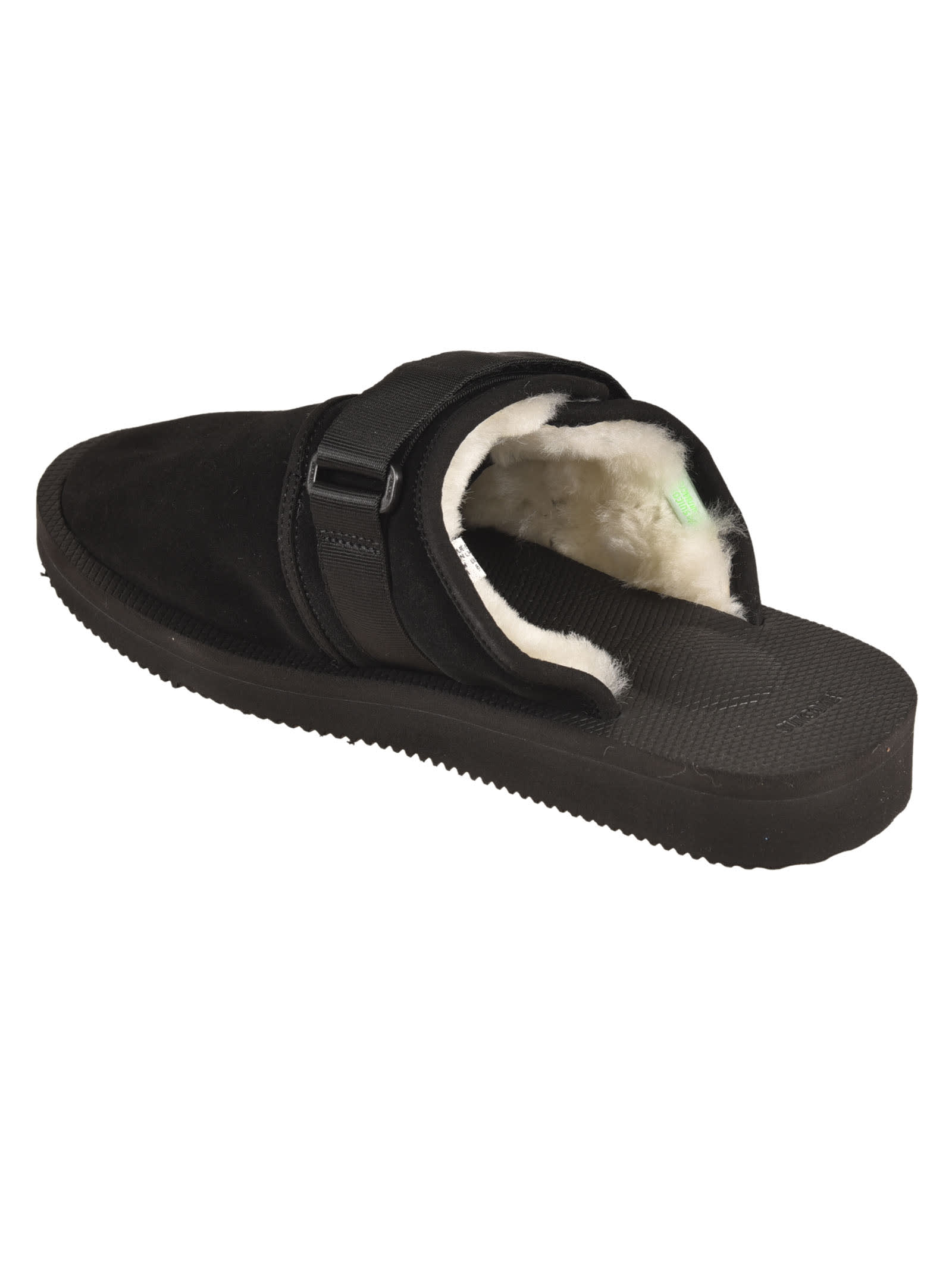 Shop Suicoke Fur Applique Side Strap Sandals In Black