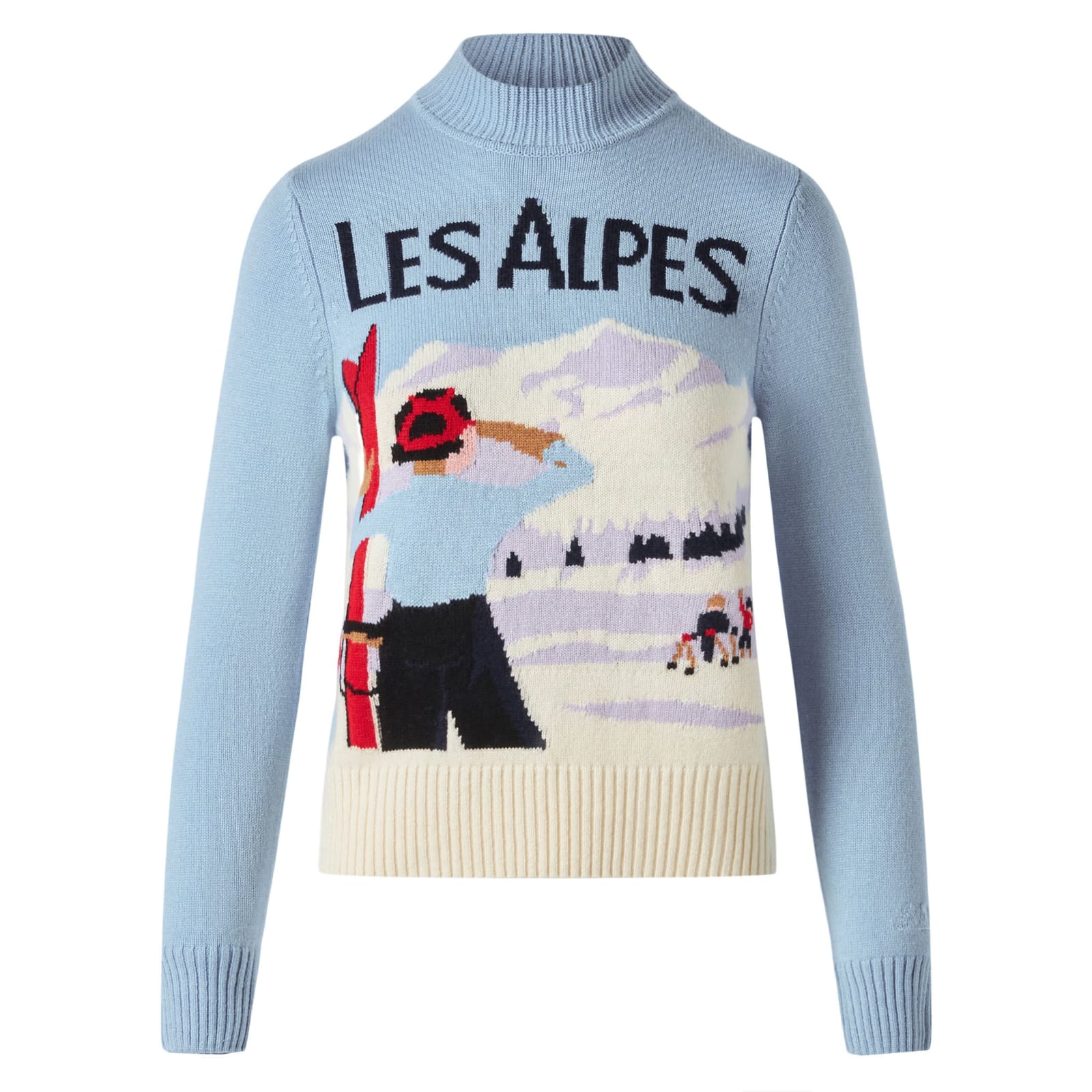 Shop Mc2 Saint Barth Woman Crewneck Sweater With Mountains Postcard In Blue