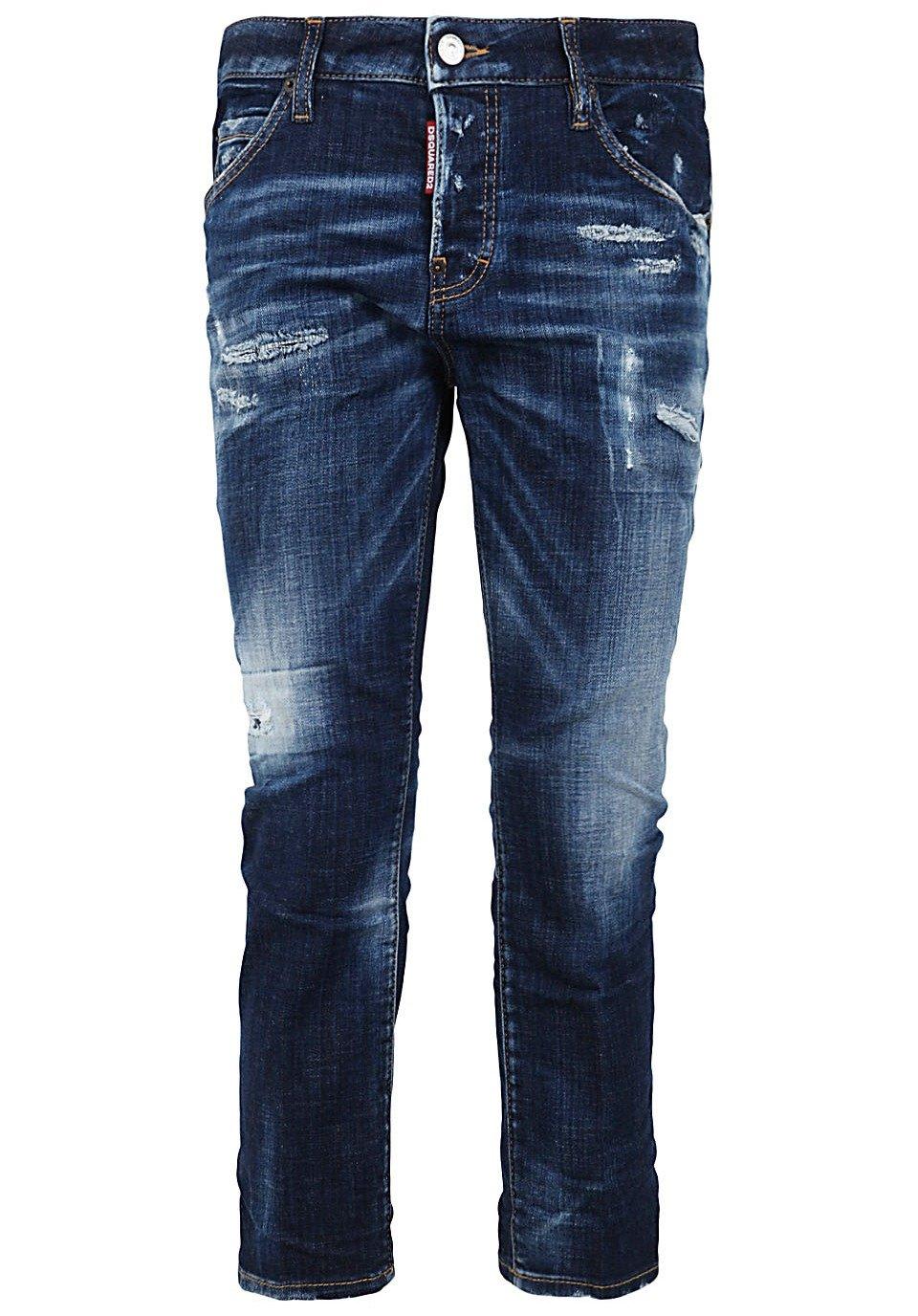 Shop Dsquared2 Logo Patch Cropped Distressed Jeans In Denim