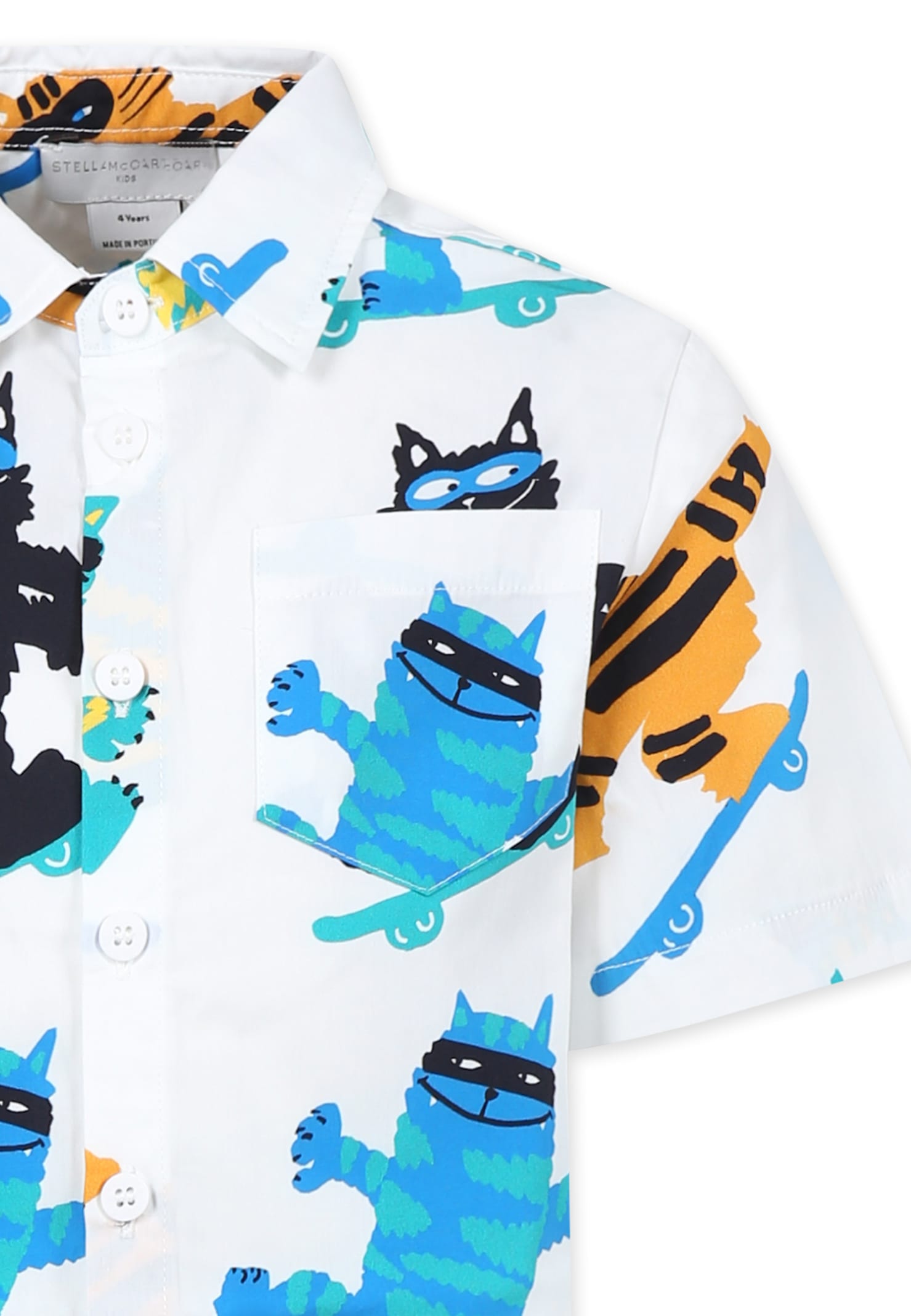 Stella Mccartney White Shirt For Boy With Cats In White