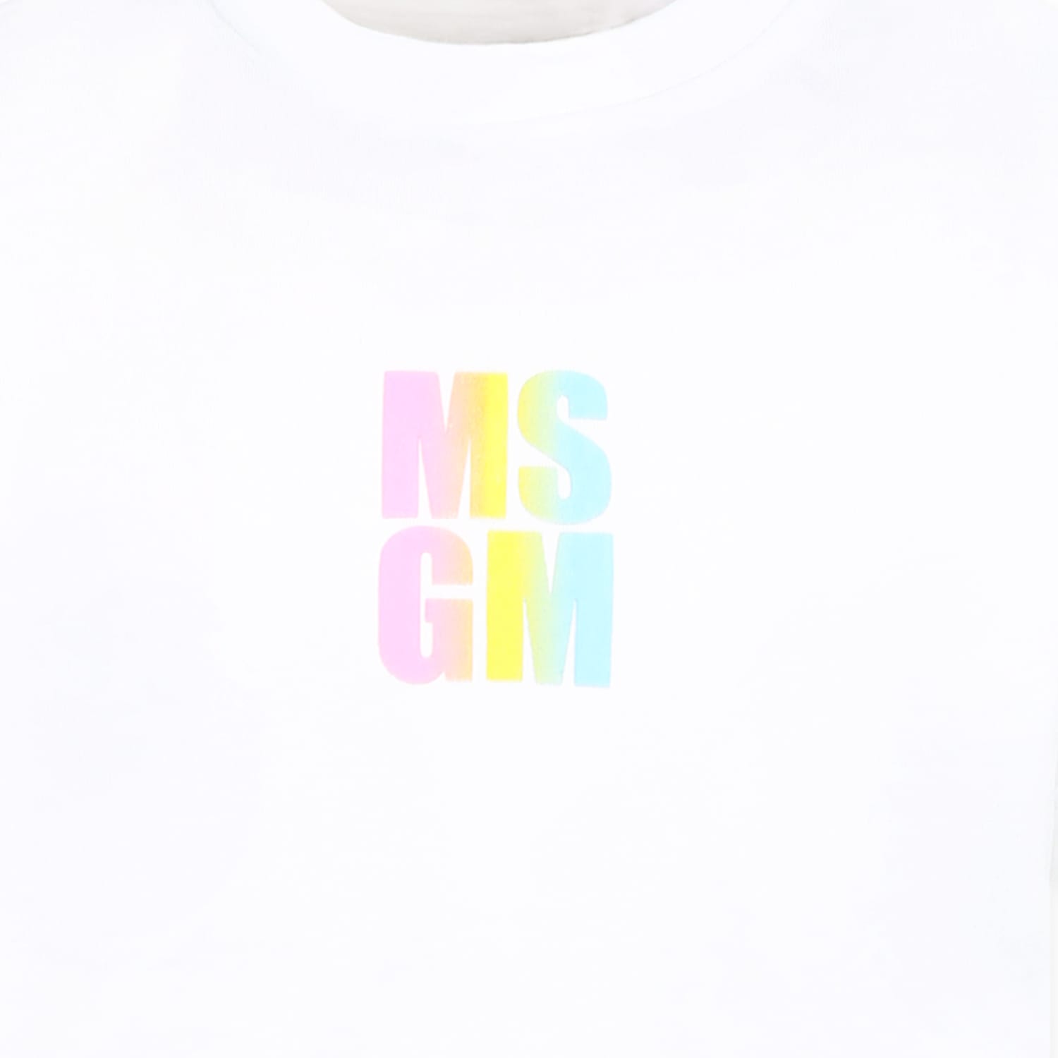 Msgm White T-shirt For Girl With Logo In White