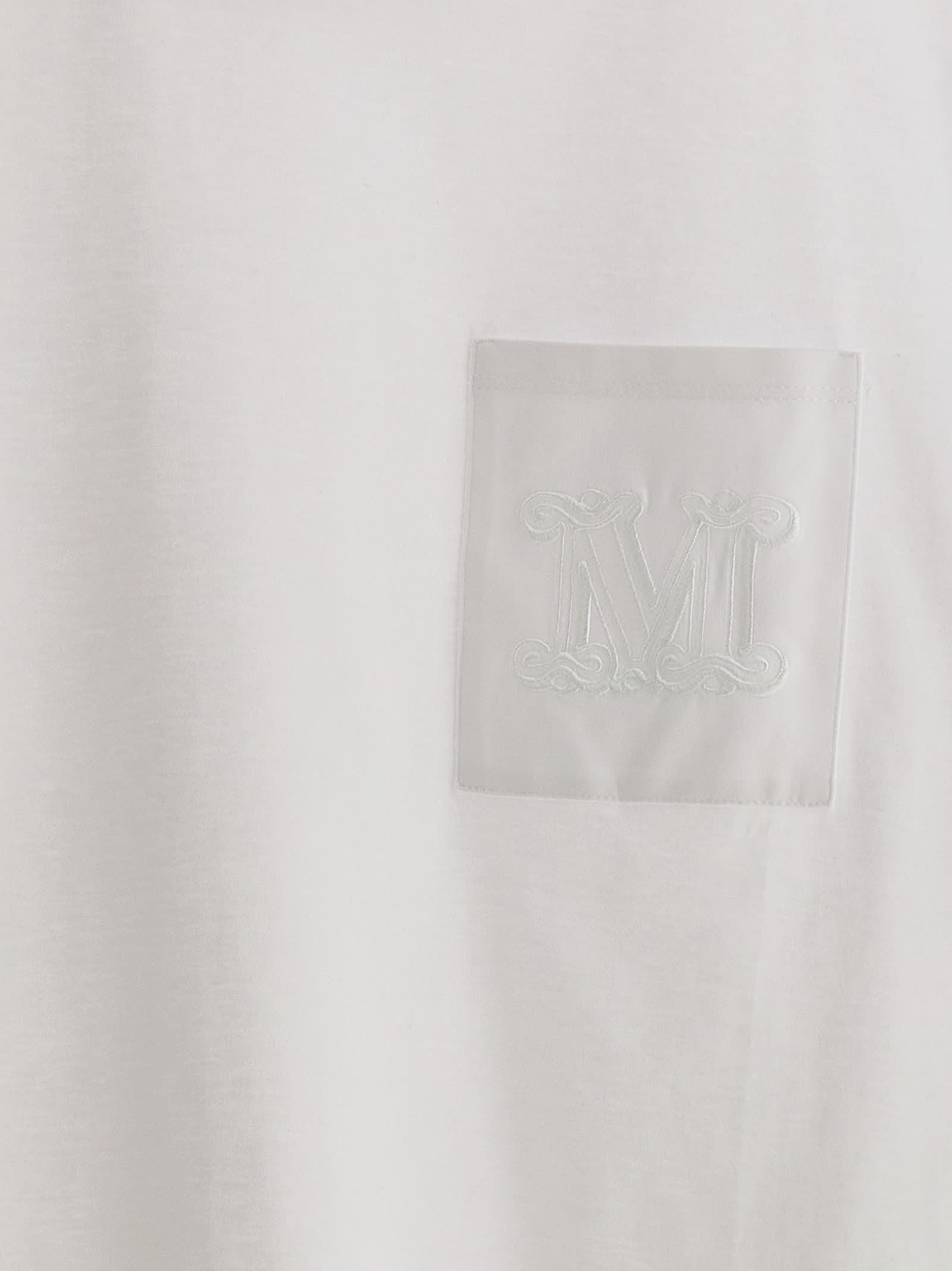 Max Mara Women 'papaia' White Crewneck T-shirt With Tonal Logo Embroidery On The Front In Cotton Wom In White