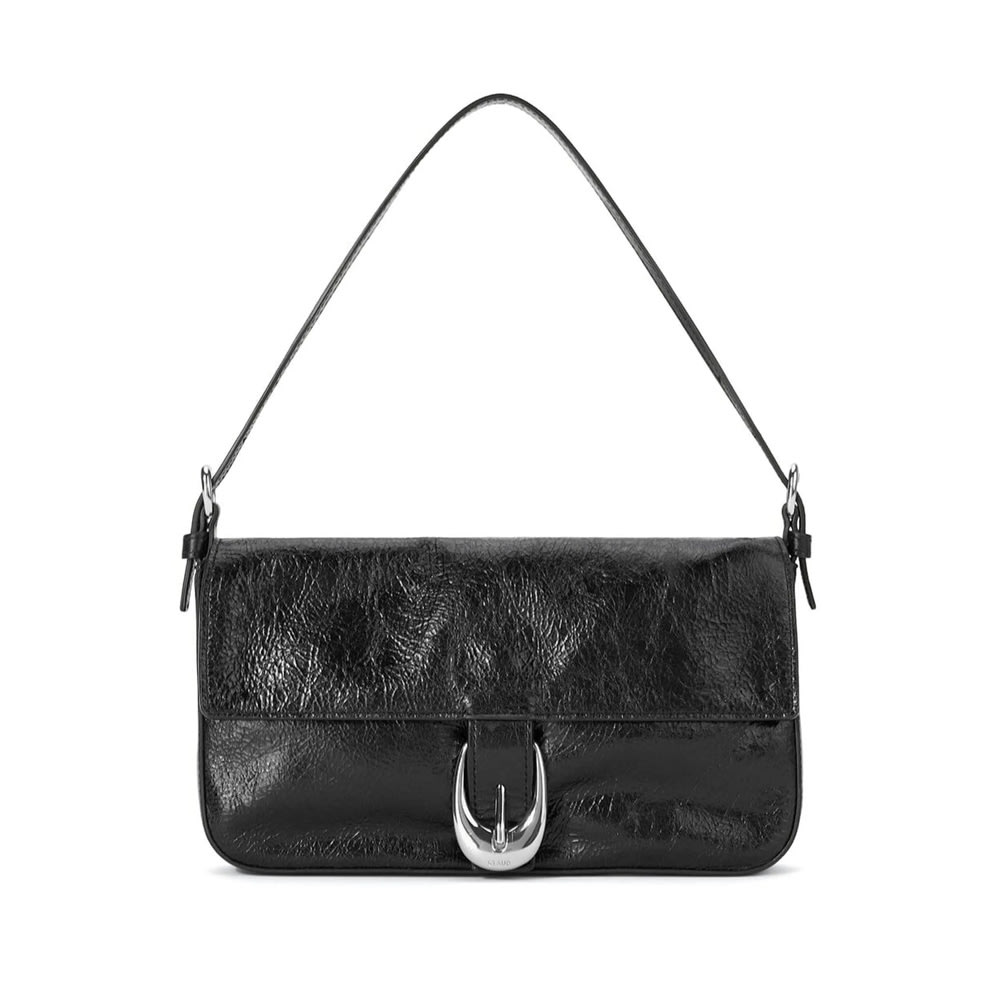 Staud Harlow Crinkled Leather Shoulder Bag In Black
