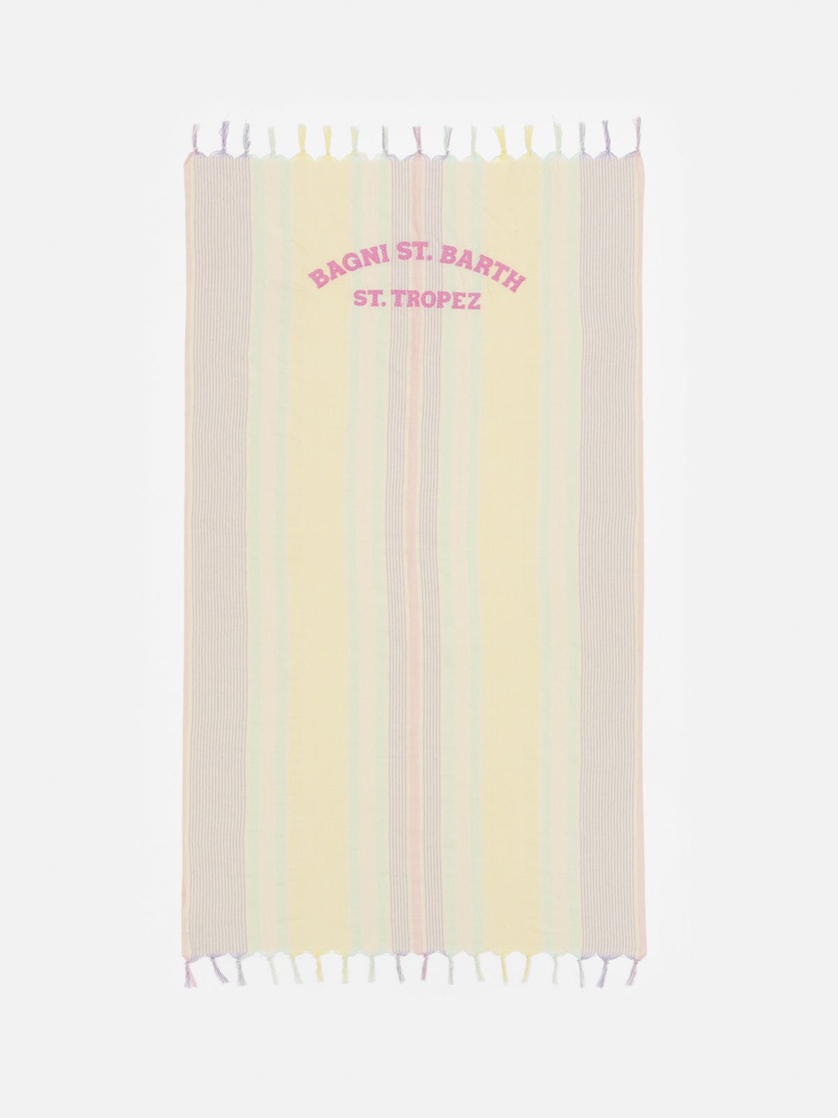 MC2 SAINT BARTH LIGHT COTTON BEACH TOWEL FOUTA WITH MULTICOLOR STRIPED PRINT AND EMBROIDERY
