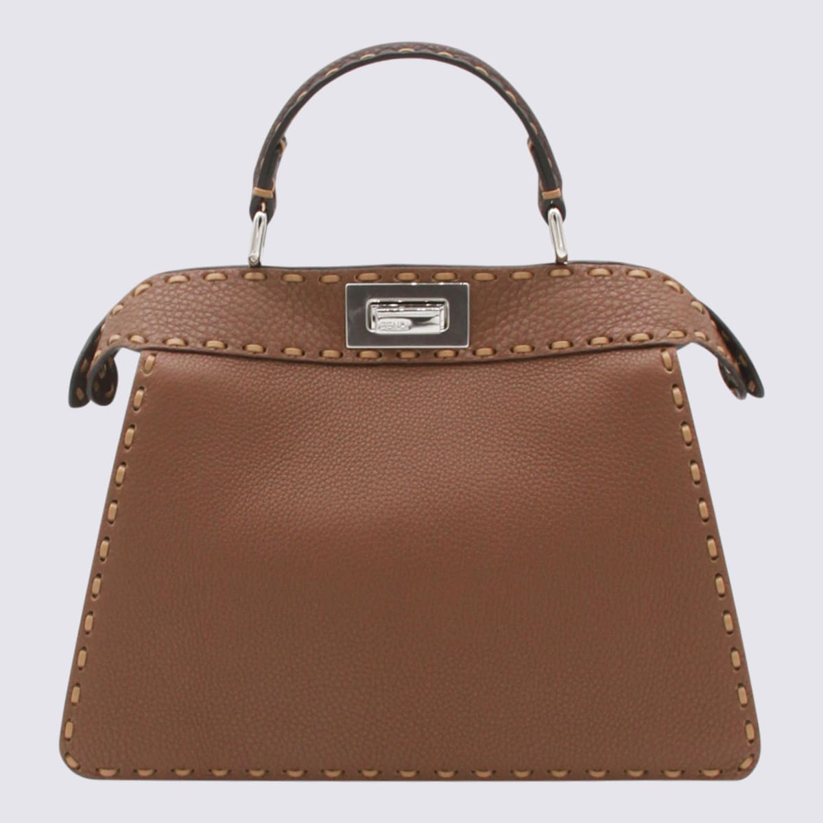 Fendi Brown Leather Peekaboo Iseeu Small Top Handle Bag