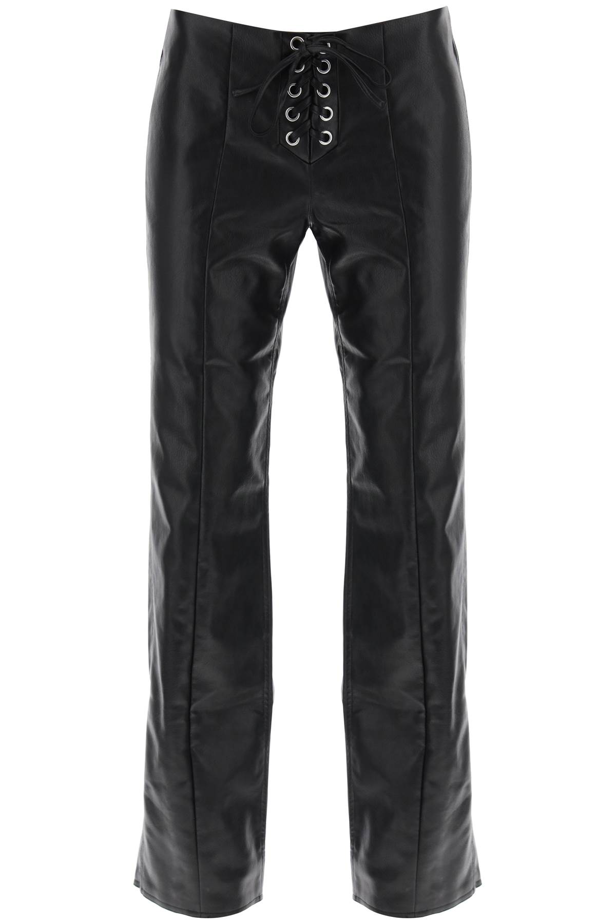 Shop Rotate Birger Christensen Straight-cut Pants In Faux Leather In Black (black)