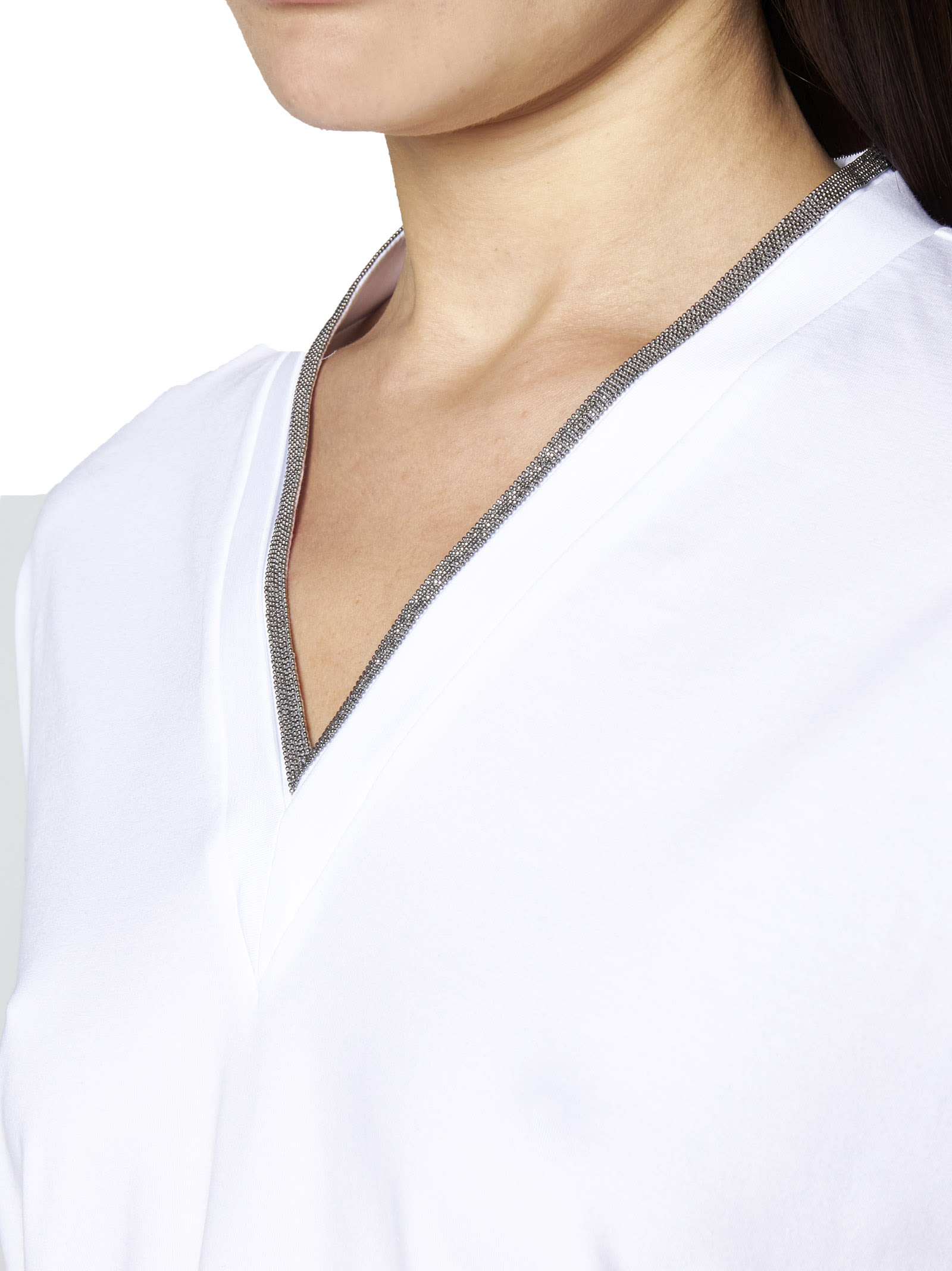 Brunello Cucinelli Stretch Cotton Top In Bianco