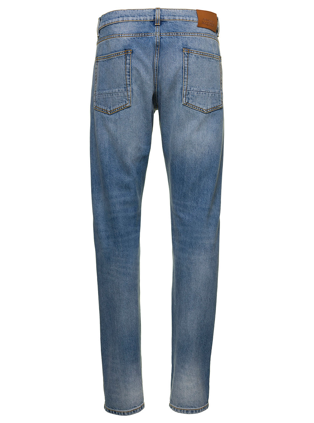 Shop Alexander Mcqueen Light Blue Straight Five-pockets Jeans In Cotton Denim Man