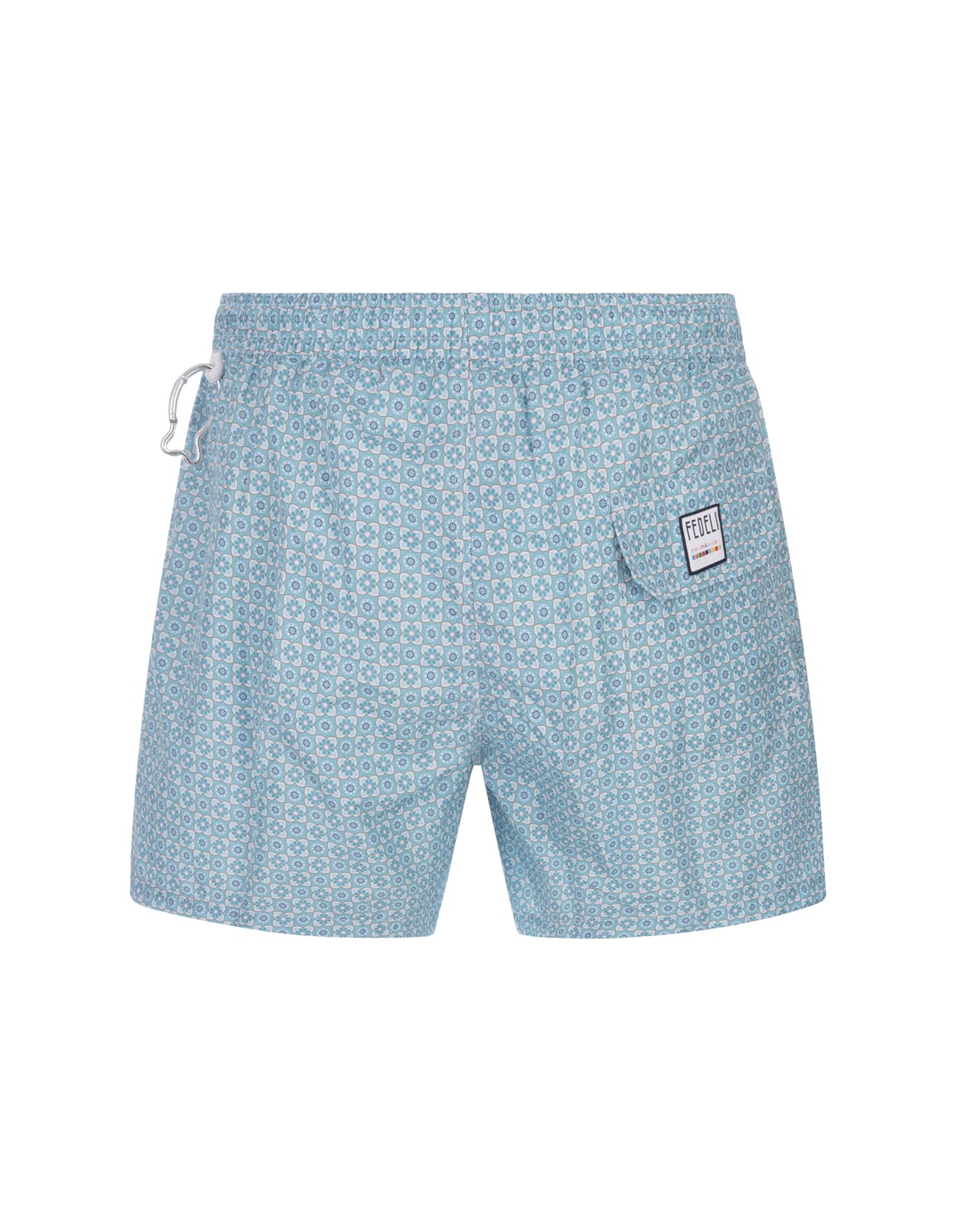 Shop Fedeli Turquoise Swim Shorts With Flower Pattern In Blue