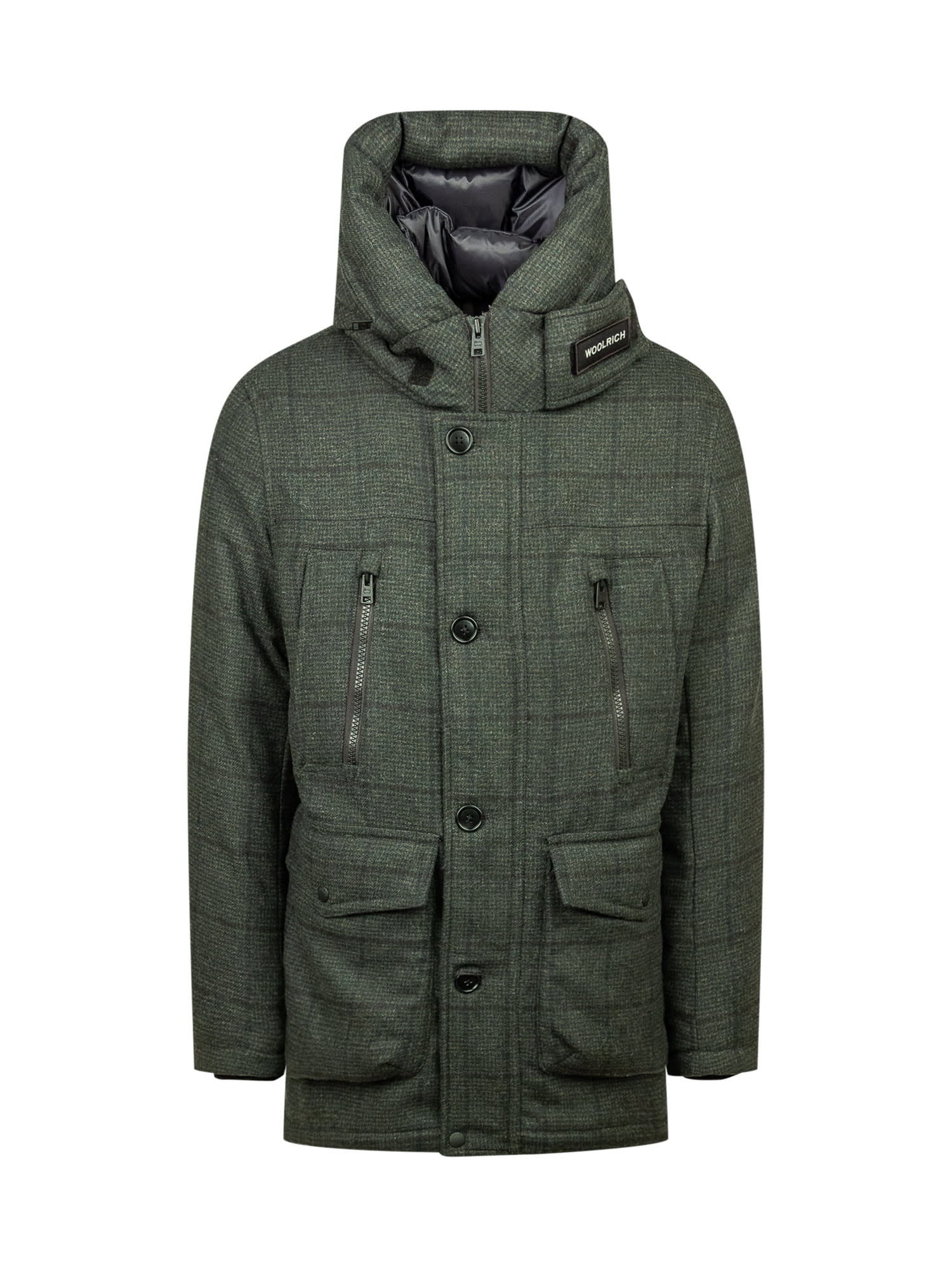 Shop Woolrich Wool Arctic Parka In Green Windowpane