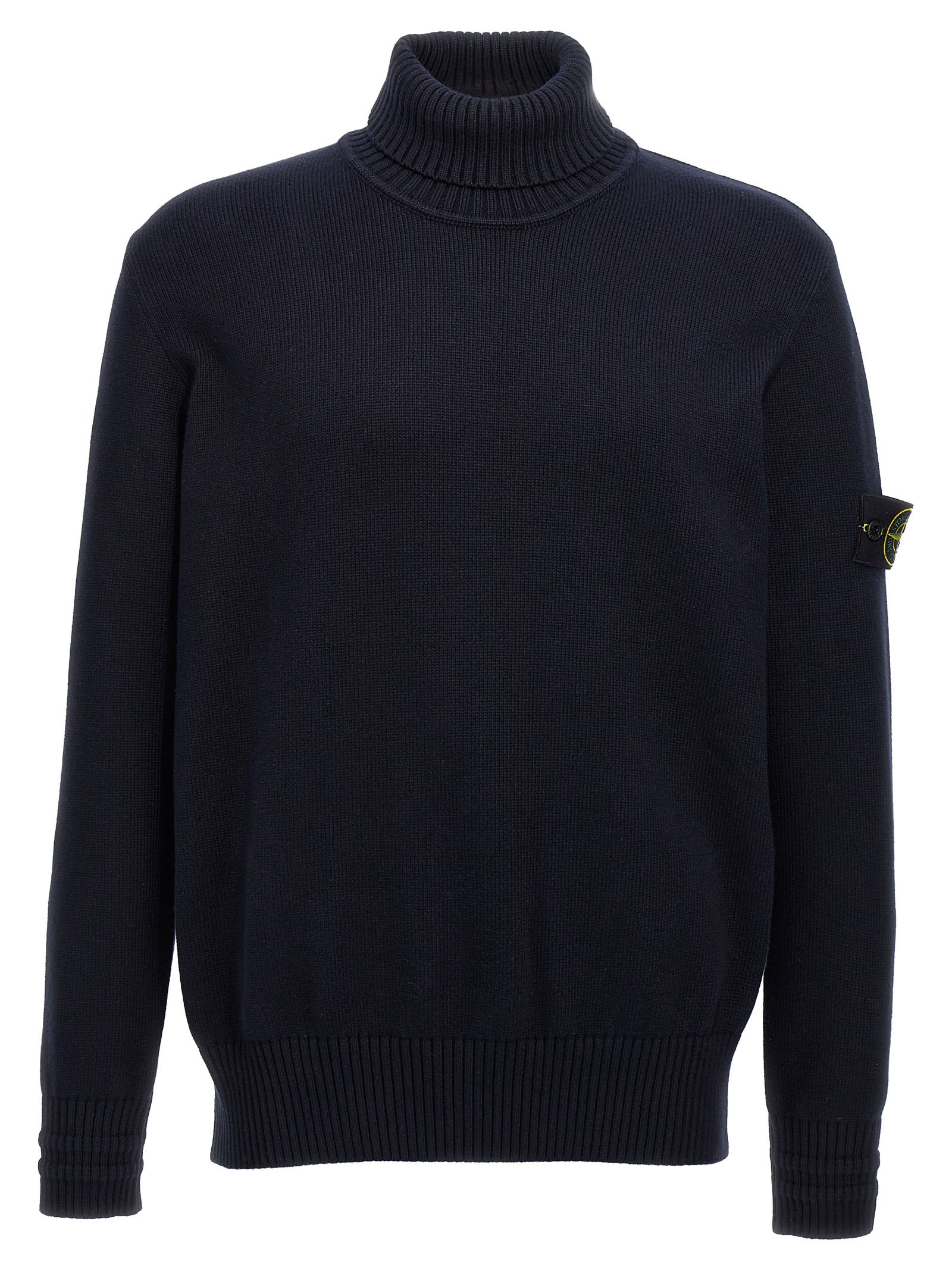 Shop Stone Island Logo Badge Turtleneck Sweater In Blue