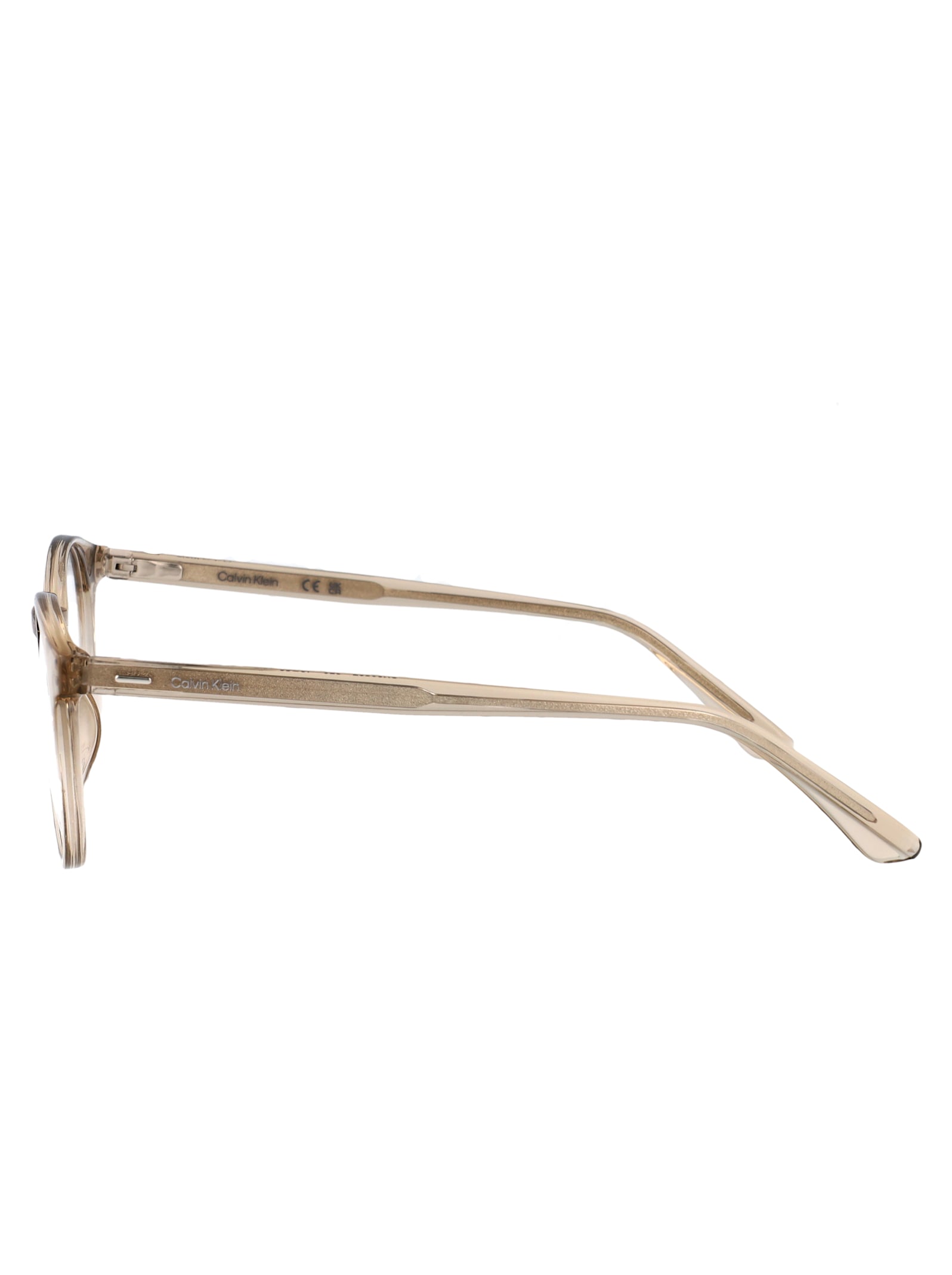 Calvin Klein Crystal Beige Acetate Glasses In Brown