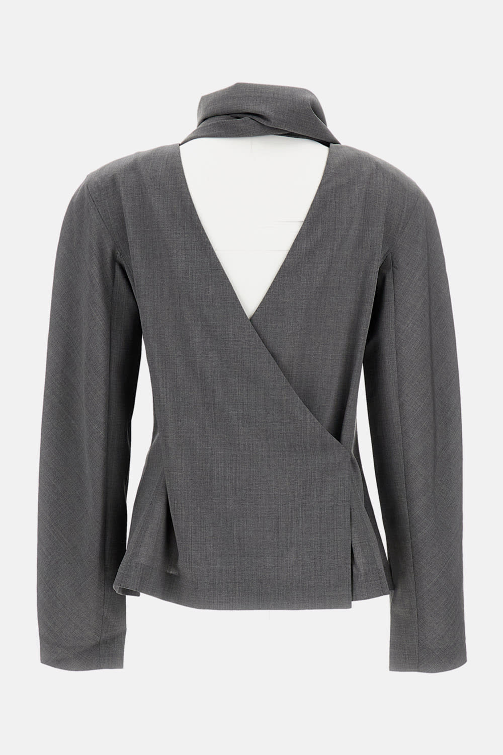 Jacquemus Long Sleeve Shirt With Shawl And Tie Detail In Gray