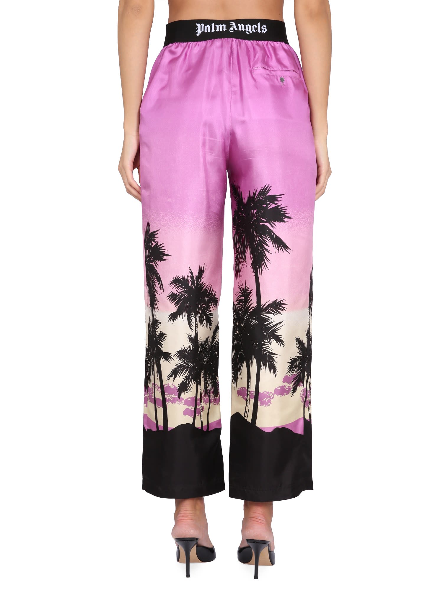Palm Angels Sunset Palm Print Pajama Pants In Viola