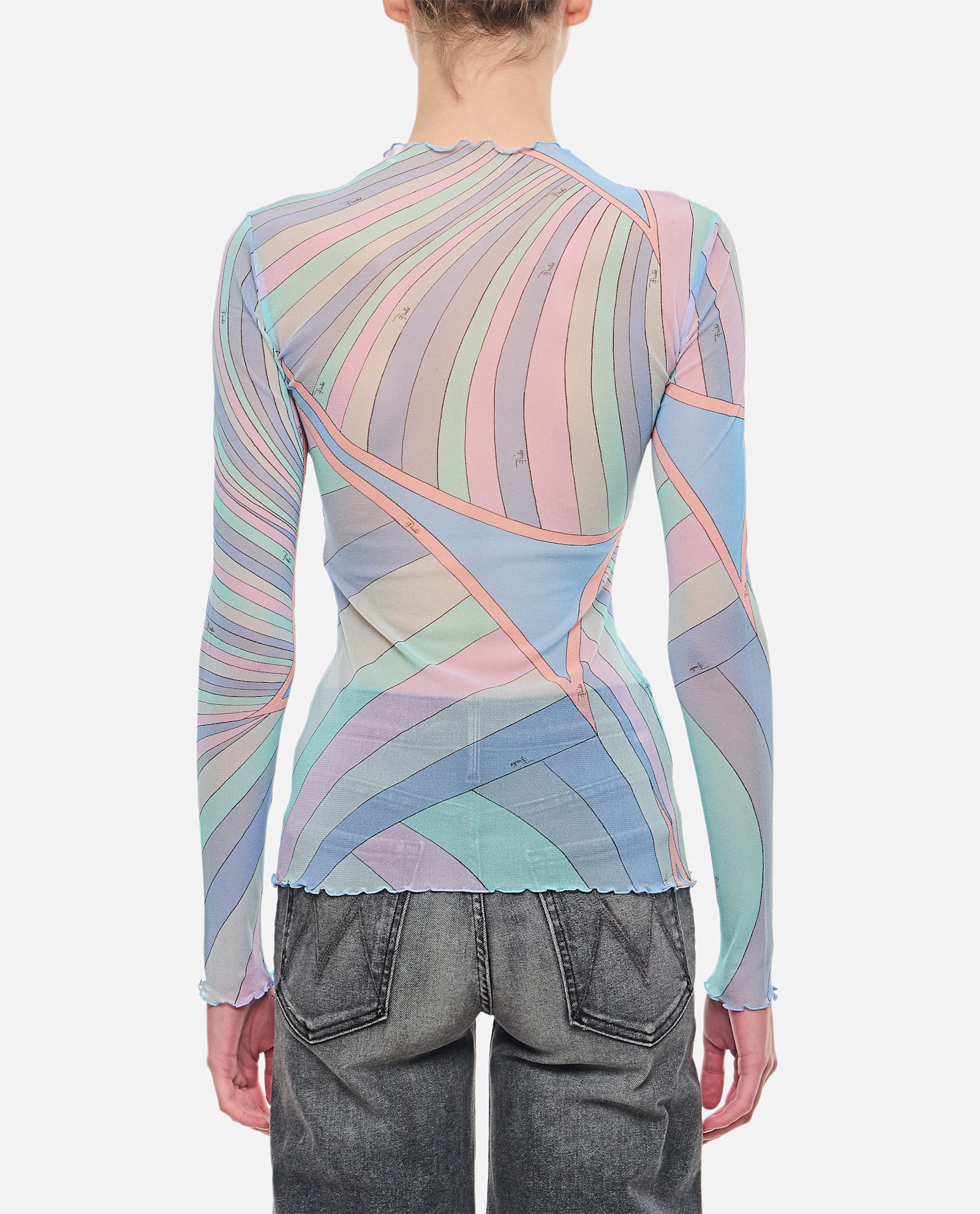 Shop Pucci Tulle Long Sleeves T-shirt In Multicolour