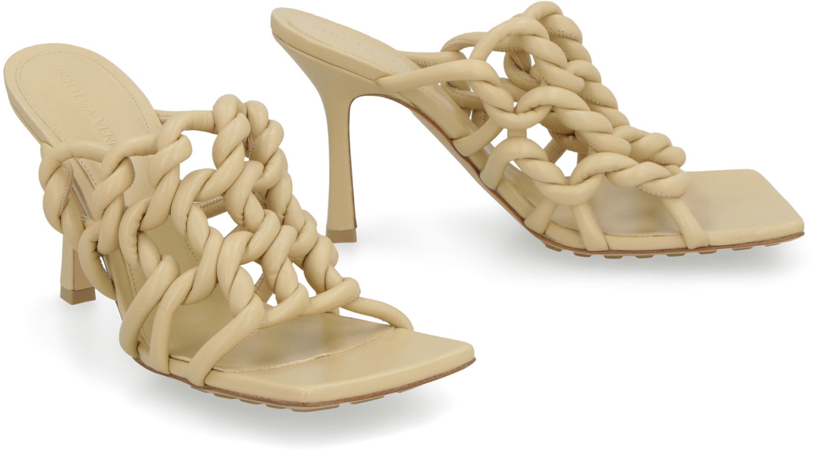 Shop Bottega Veneta Stretch Twist Leather Mules In Beige