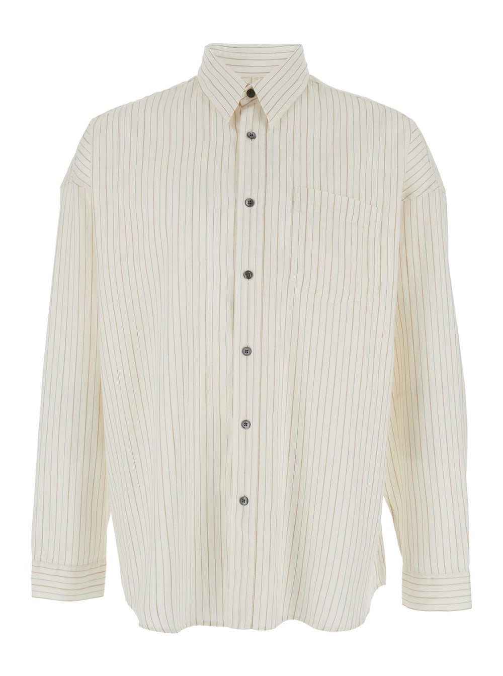 Sunflower Stable White Shirt With Classic Collar And All-over Striped Motif In Linen Blend Man